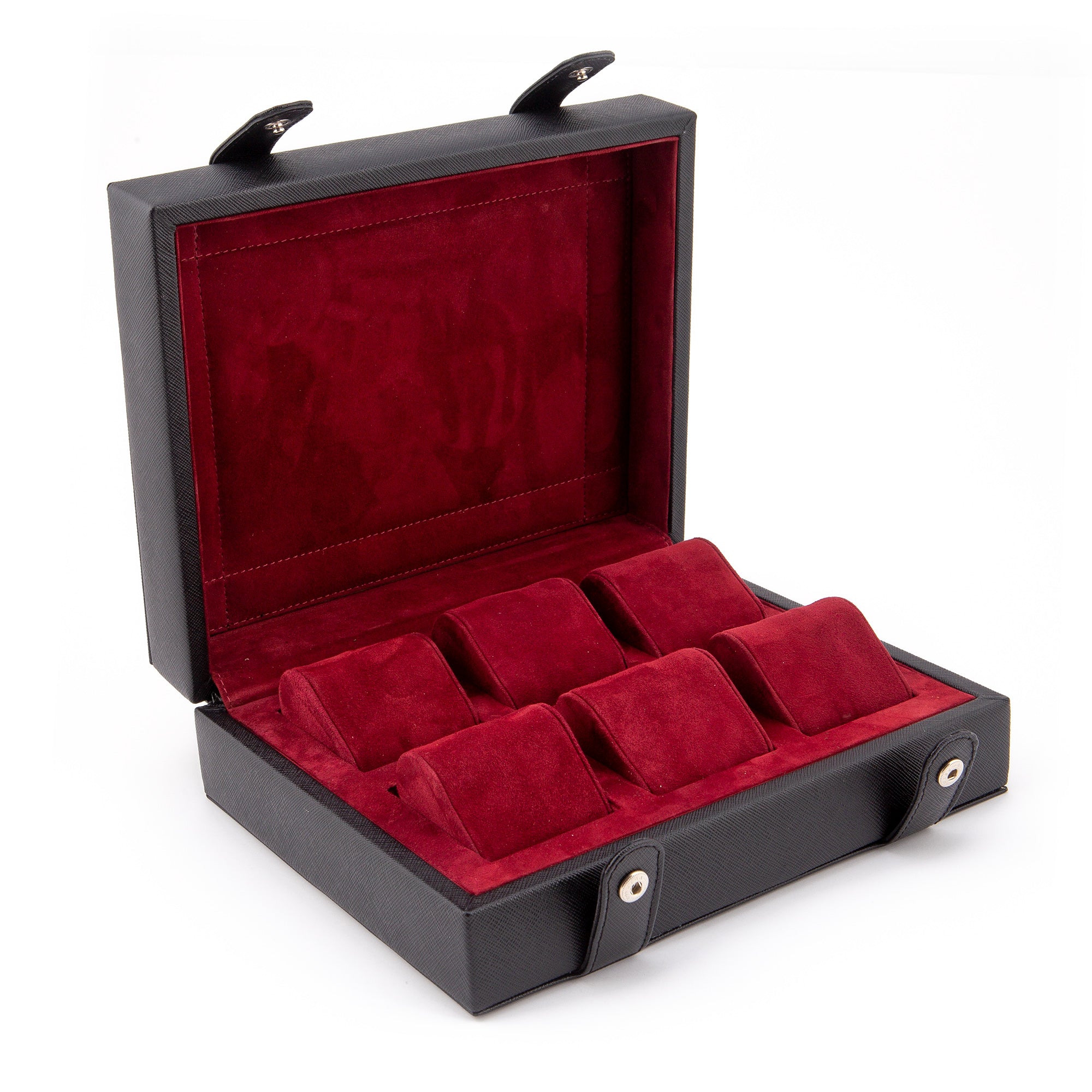 Leather Watch Box for 6 / Black - Burgundy