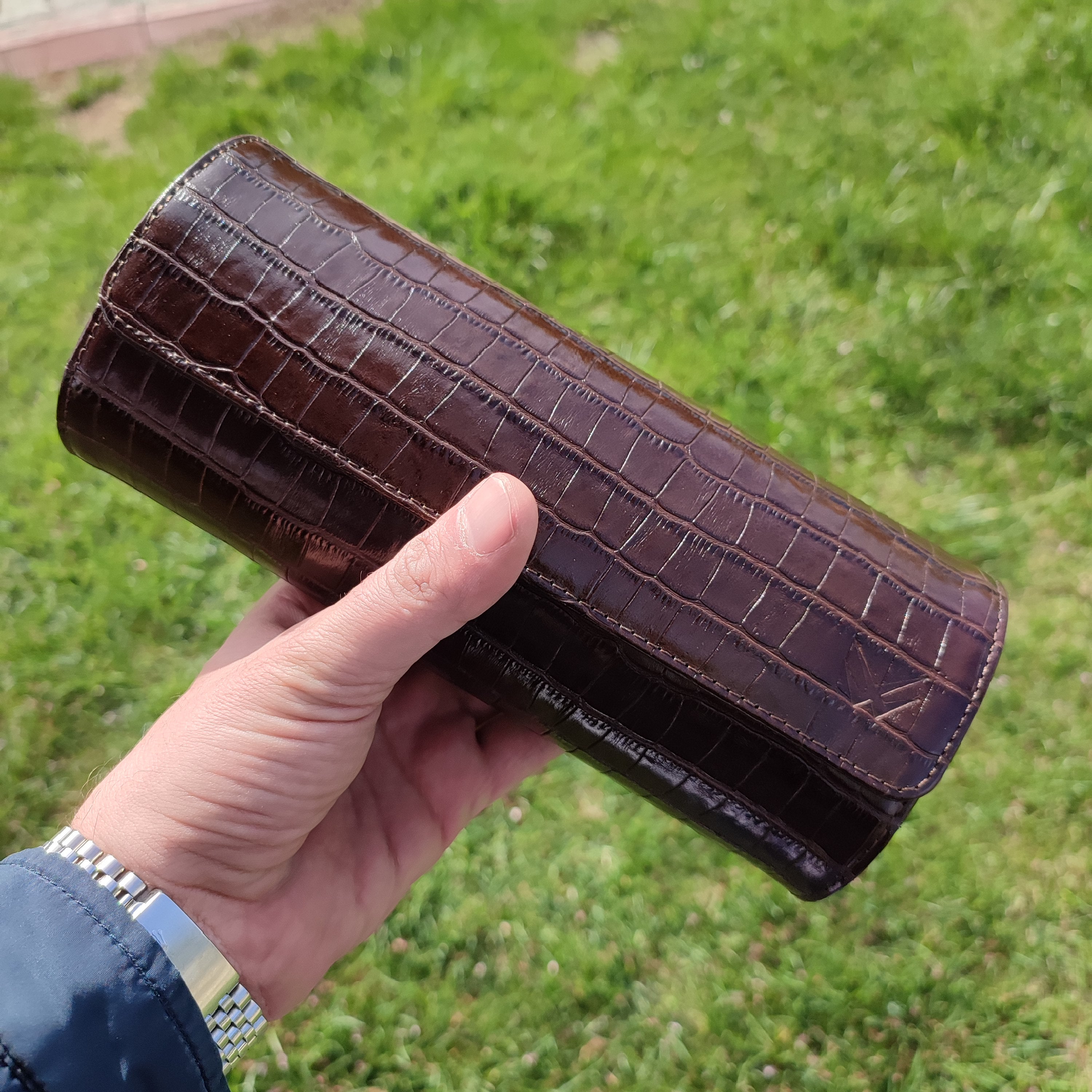 Angora Leather Watch Roll for 3 - Brown