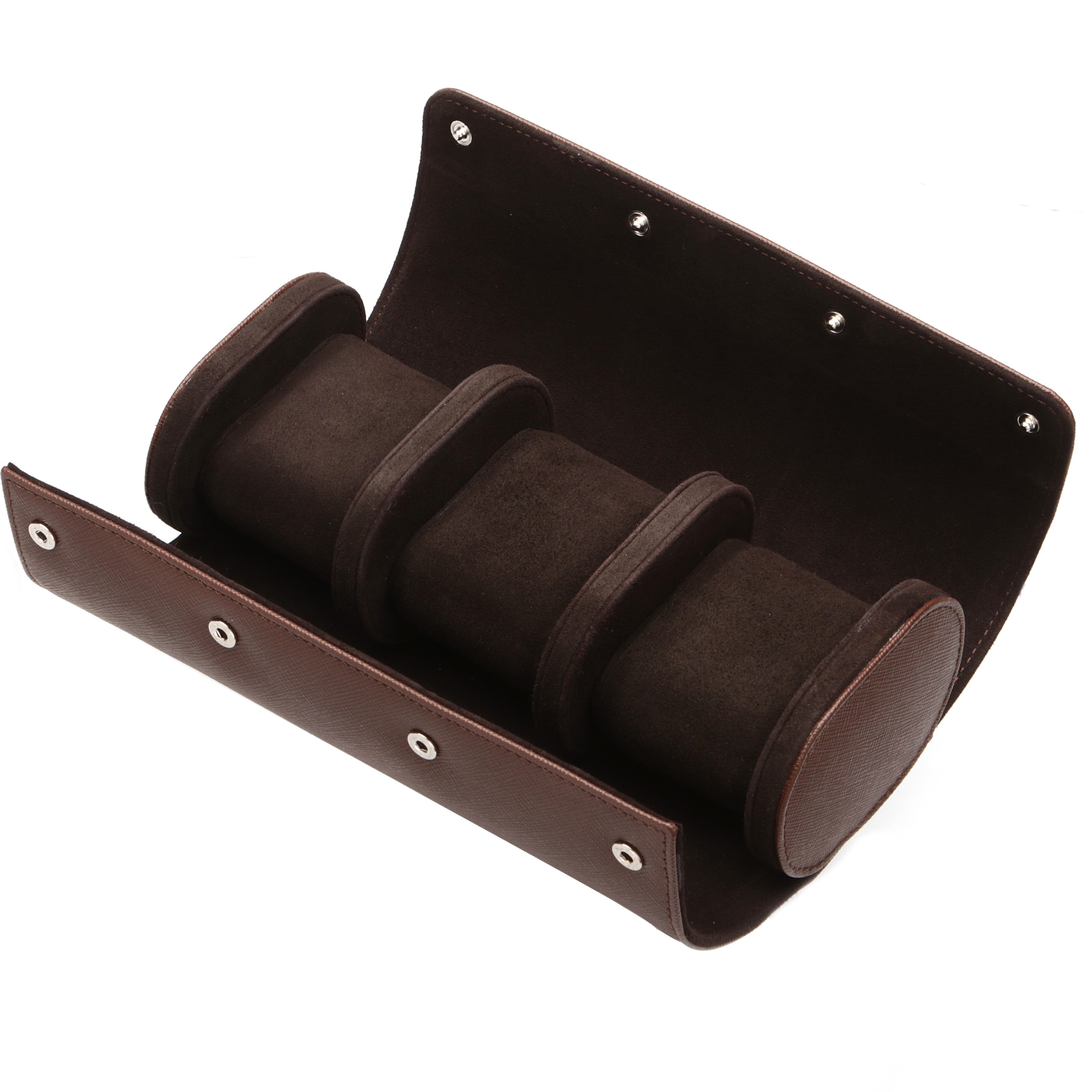 Angora Leather Watch Roll for 3 - Brown