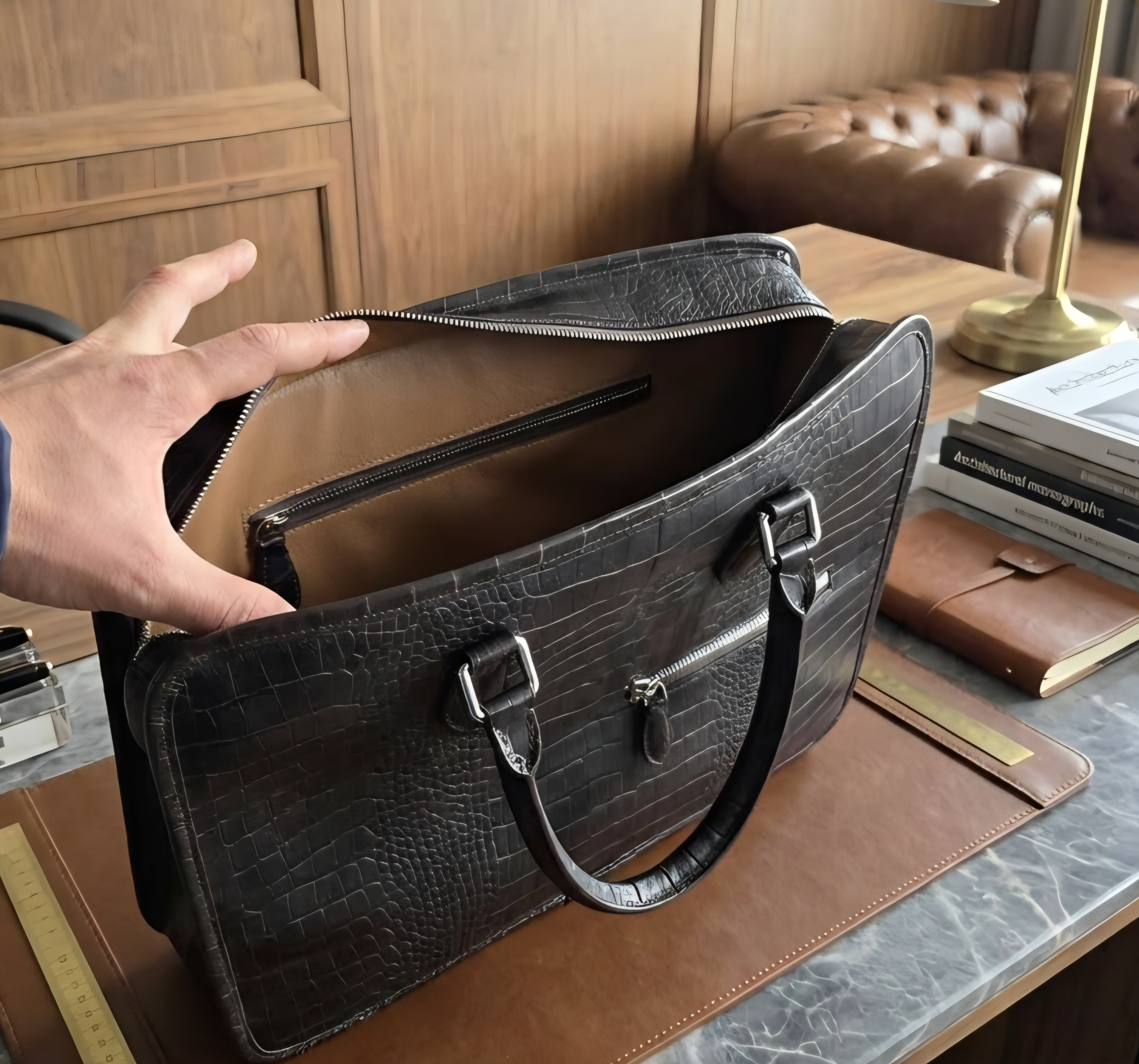 Leather Laptop Bag - Dark Brown