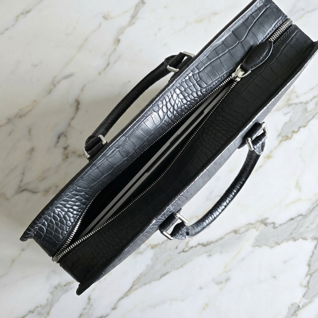 Leather Laptop Bag - Black
