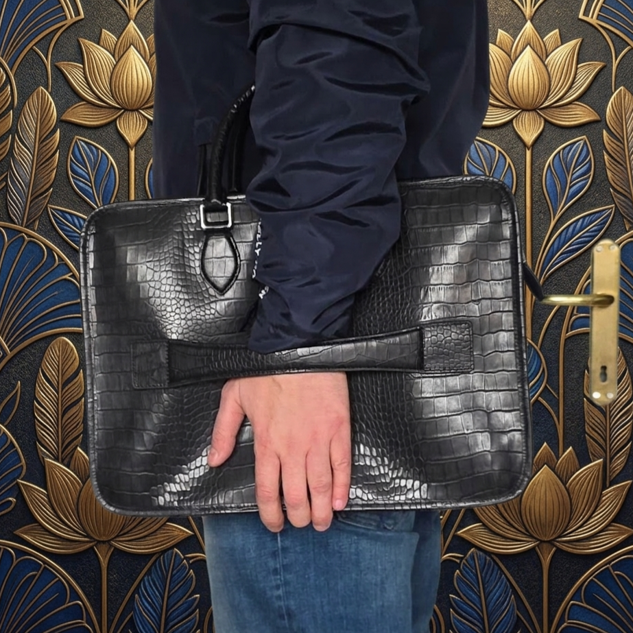 Leather Laptop Bag - Black