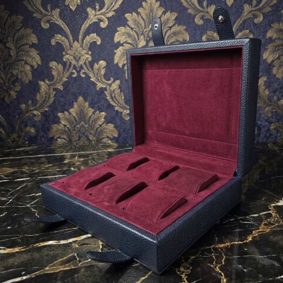 Arca Temporis Leather Watch Box for 6 / D. Blue - Burgundy
