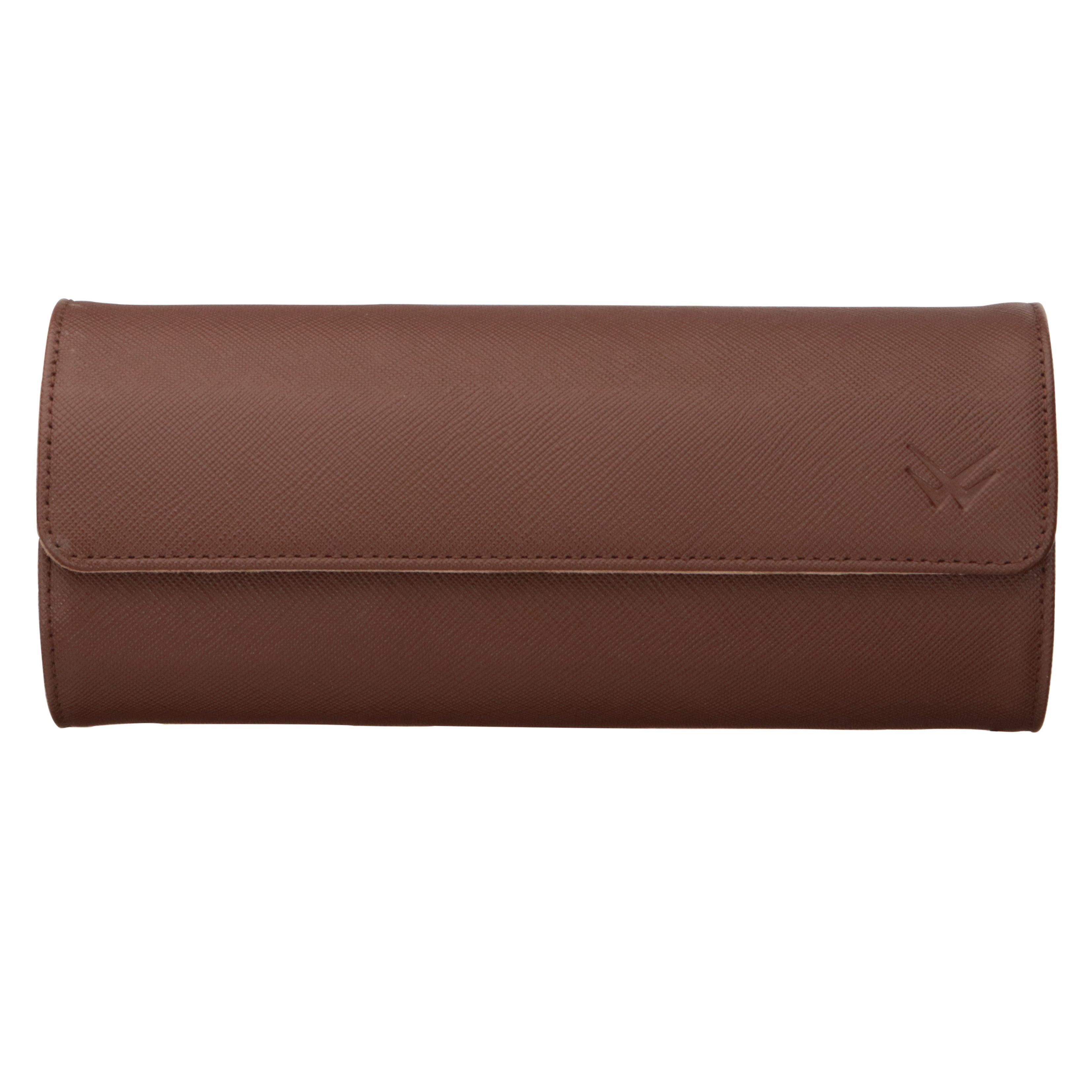 Angora Leather Watch Roll for 3 - Brown / Mocha
