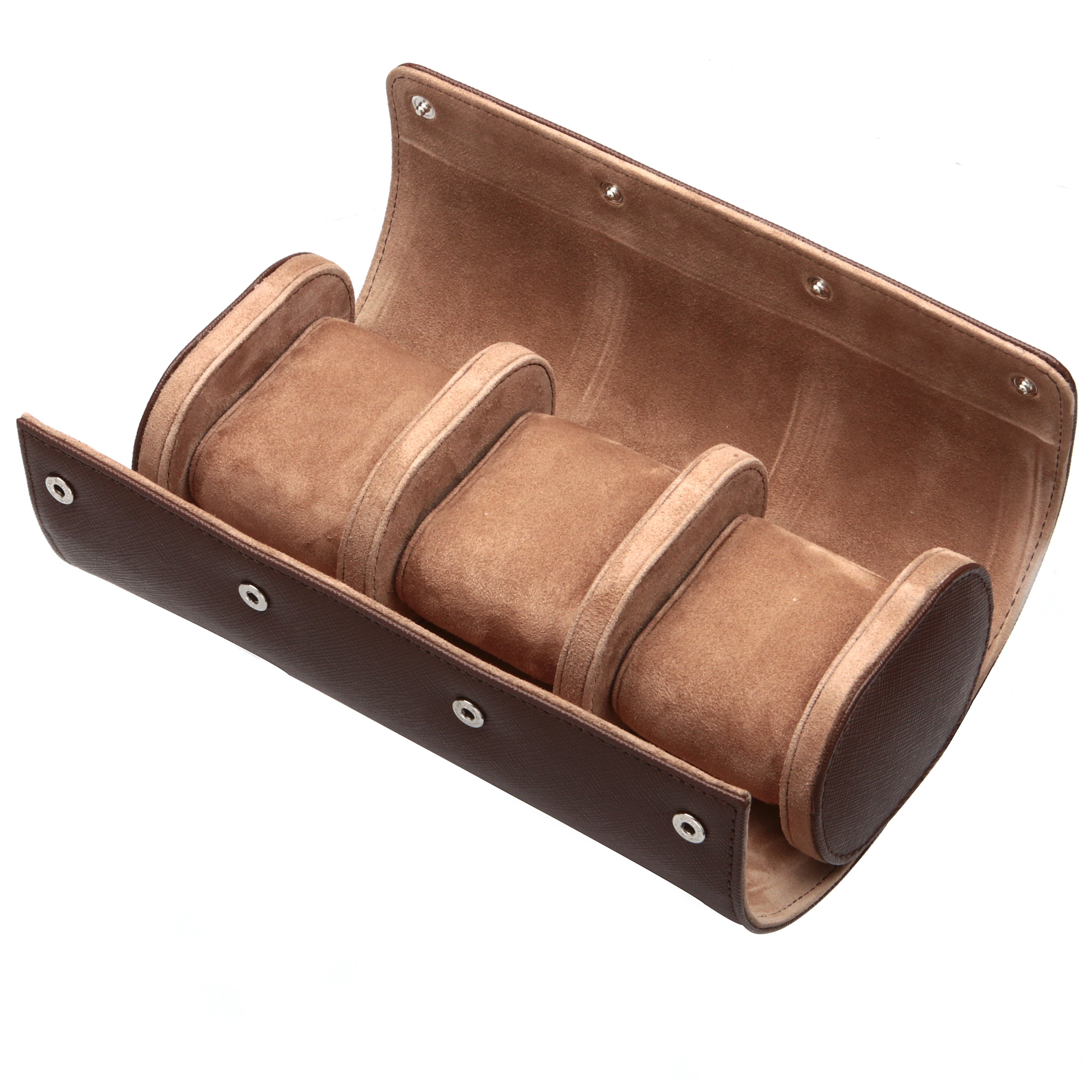Angora Leather Watch Roll for 3 - Brown / Mocha
