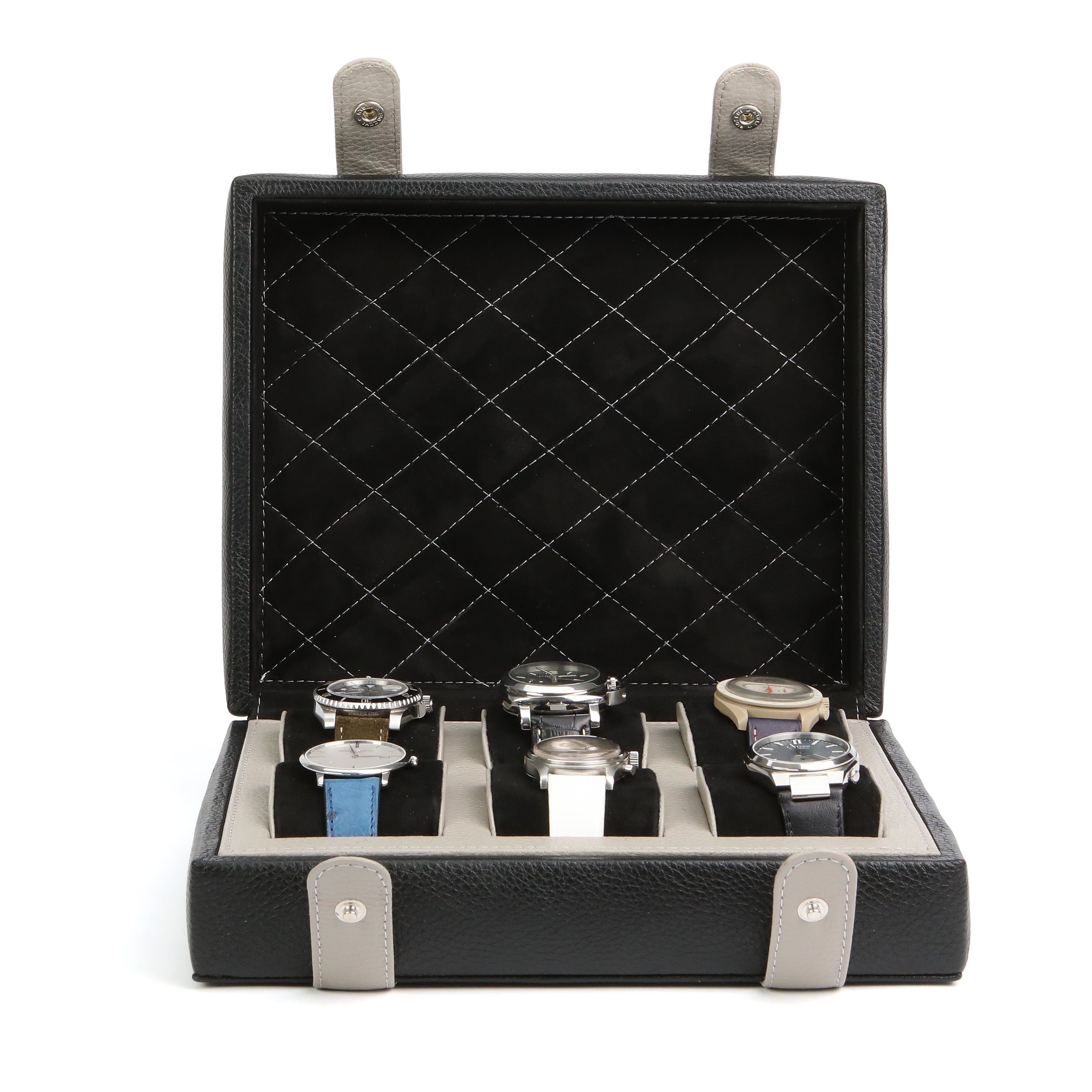Arca Temporis Leather Watch Box for 6 / Black - Beige