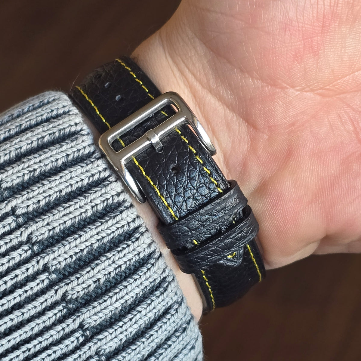 Tsuyosa Leather Strap - Black - Yellow