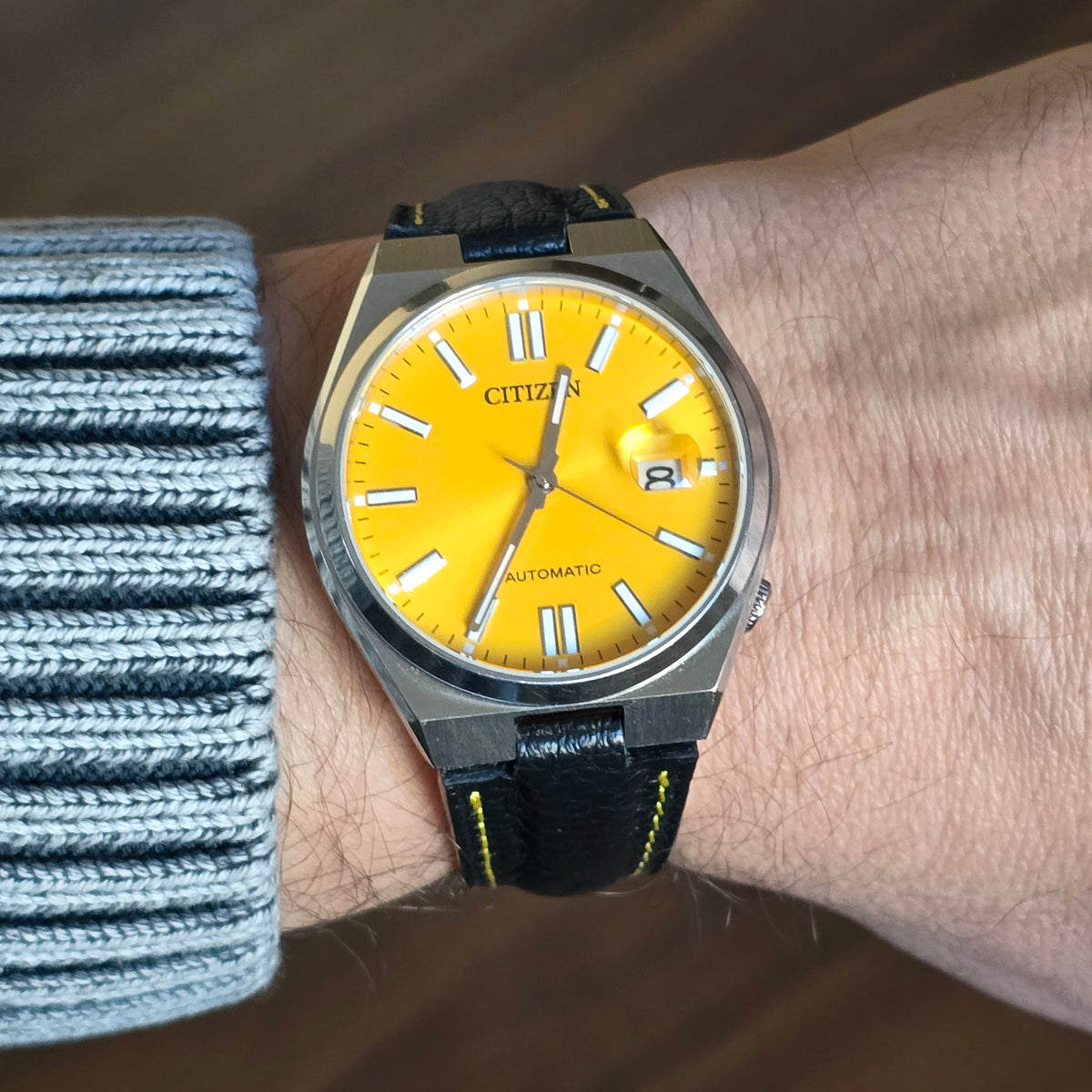 Tsuyosa Leather Strap - Black - Yellow