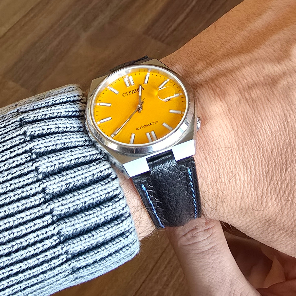 Tsuyosa Leather Strap - Black - Blue