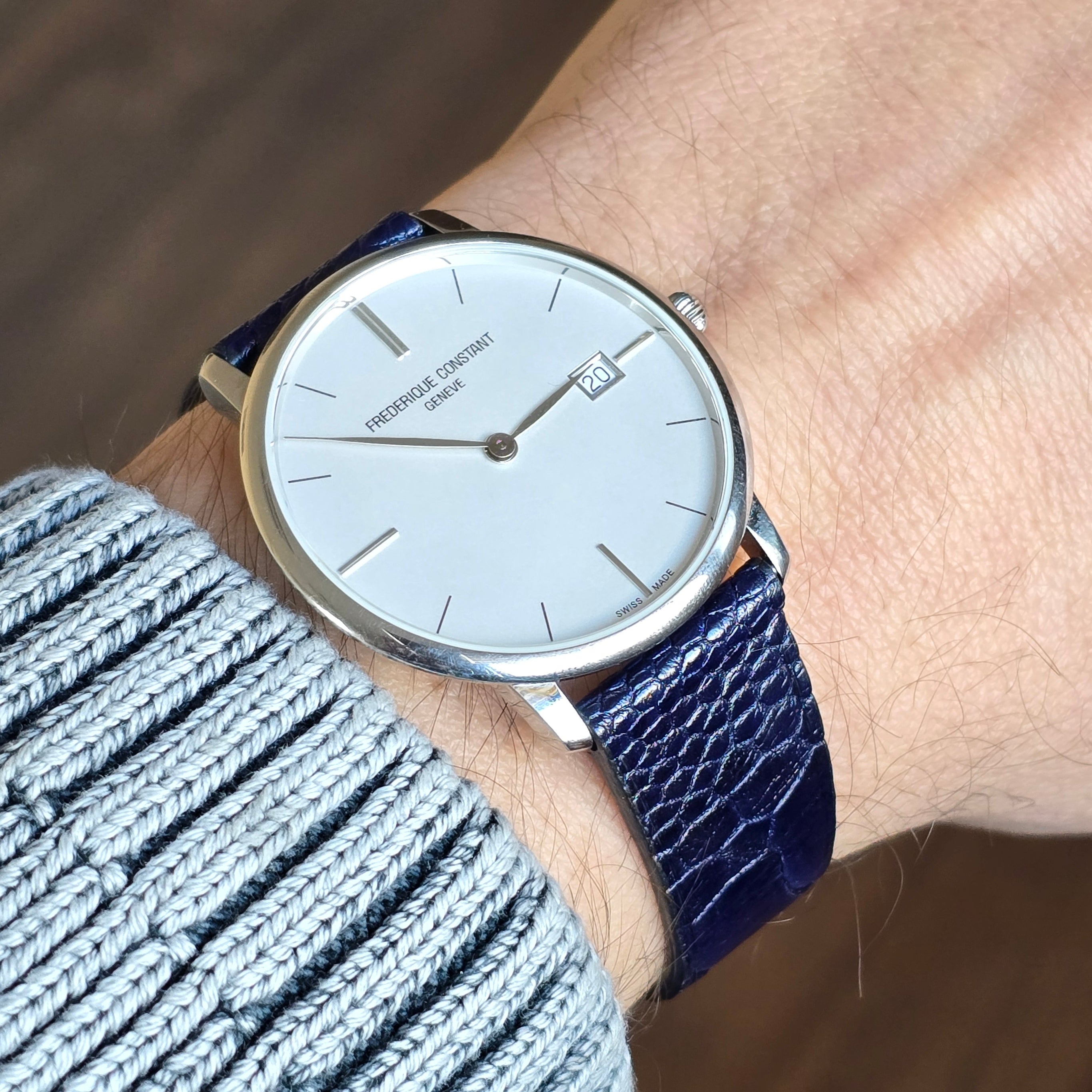 Ostrich Stitchless Slim Leather Watch Strap - D. Blue