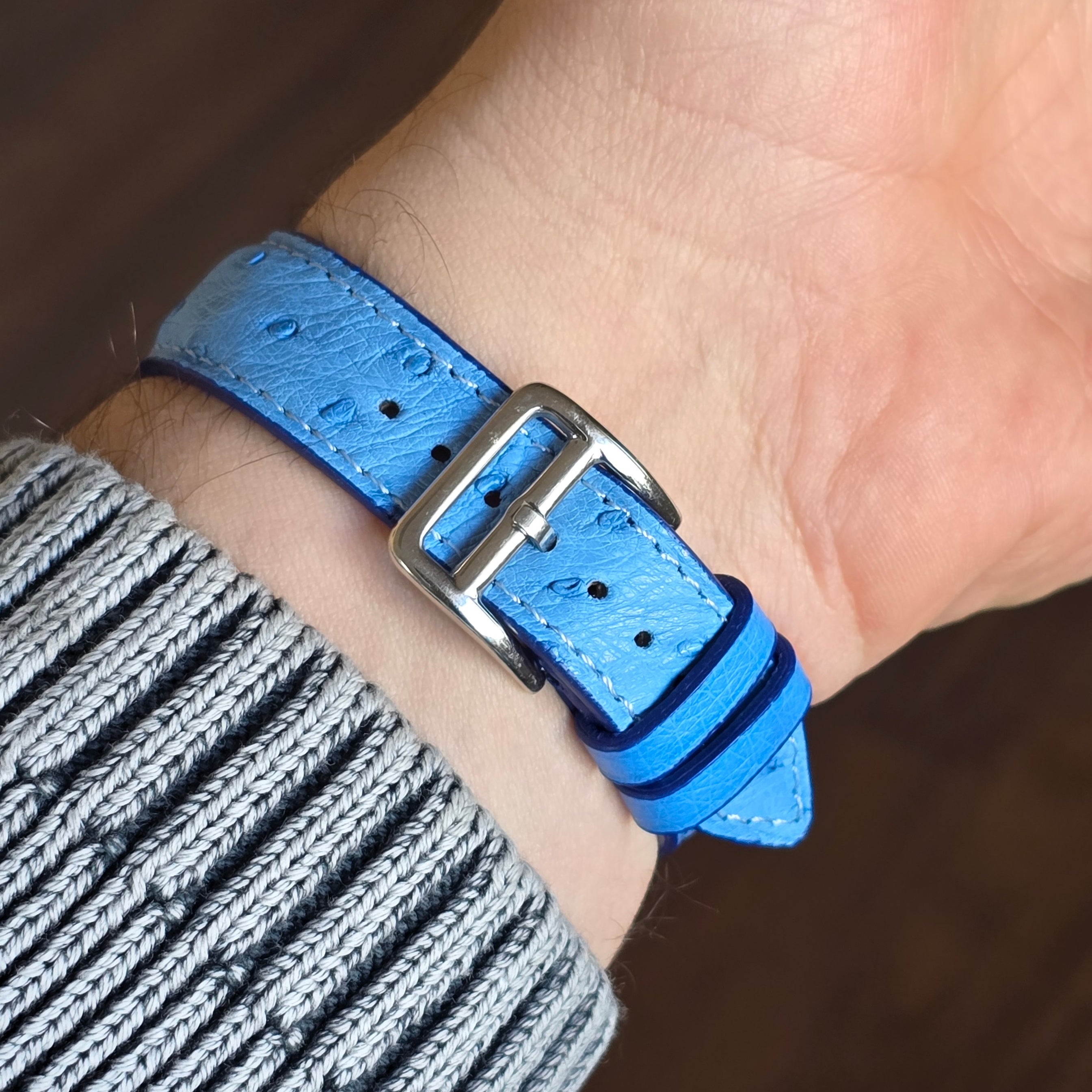 Ostrich Leather Strap - Blue
