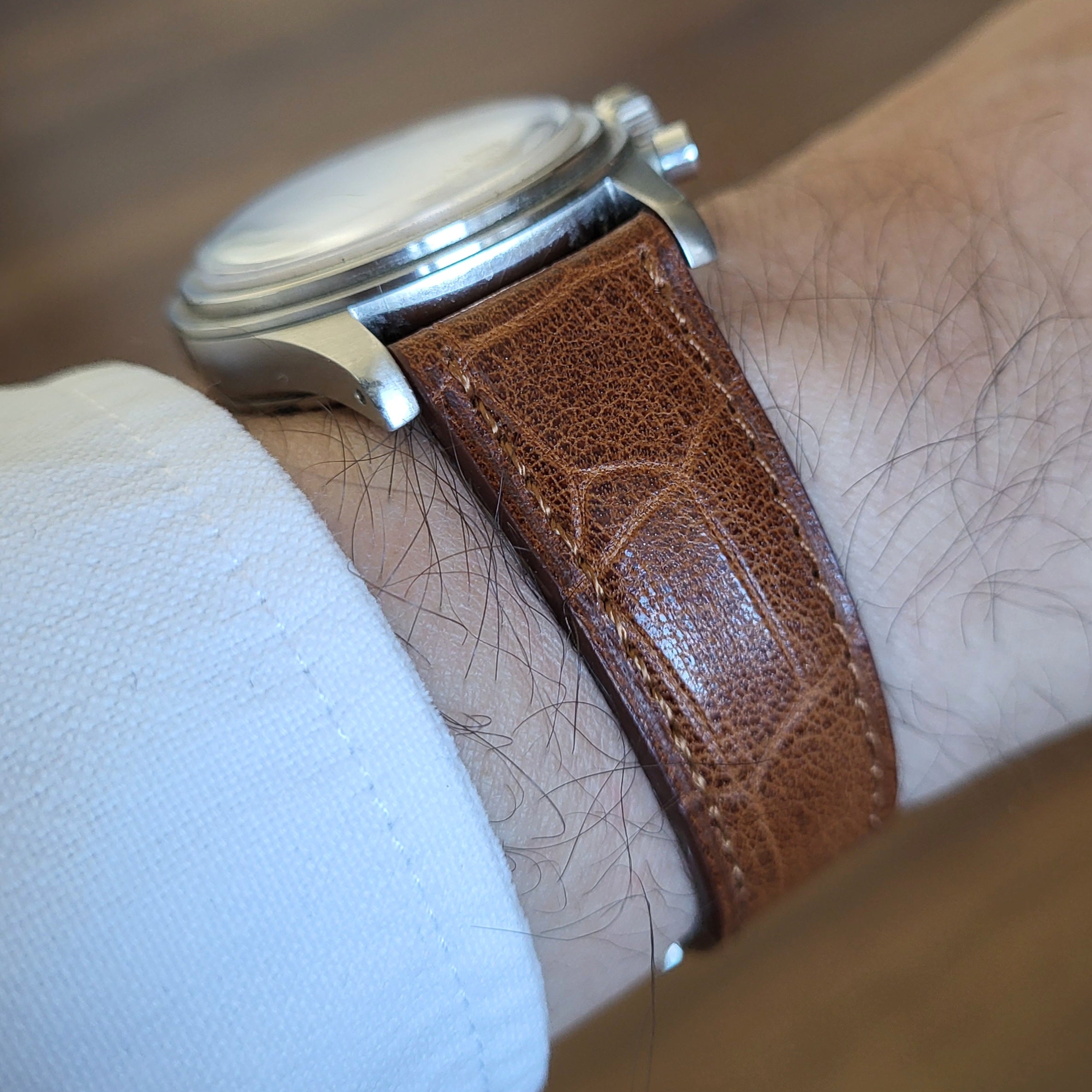 Croc. Embossed Leather Strap - Tan
