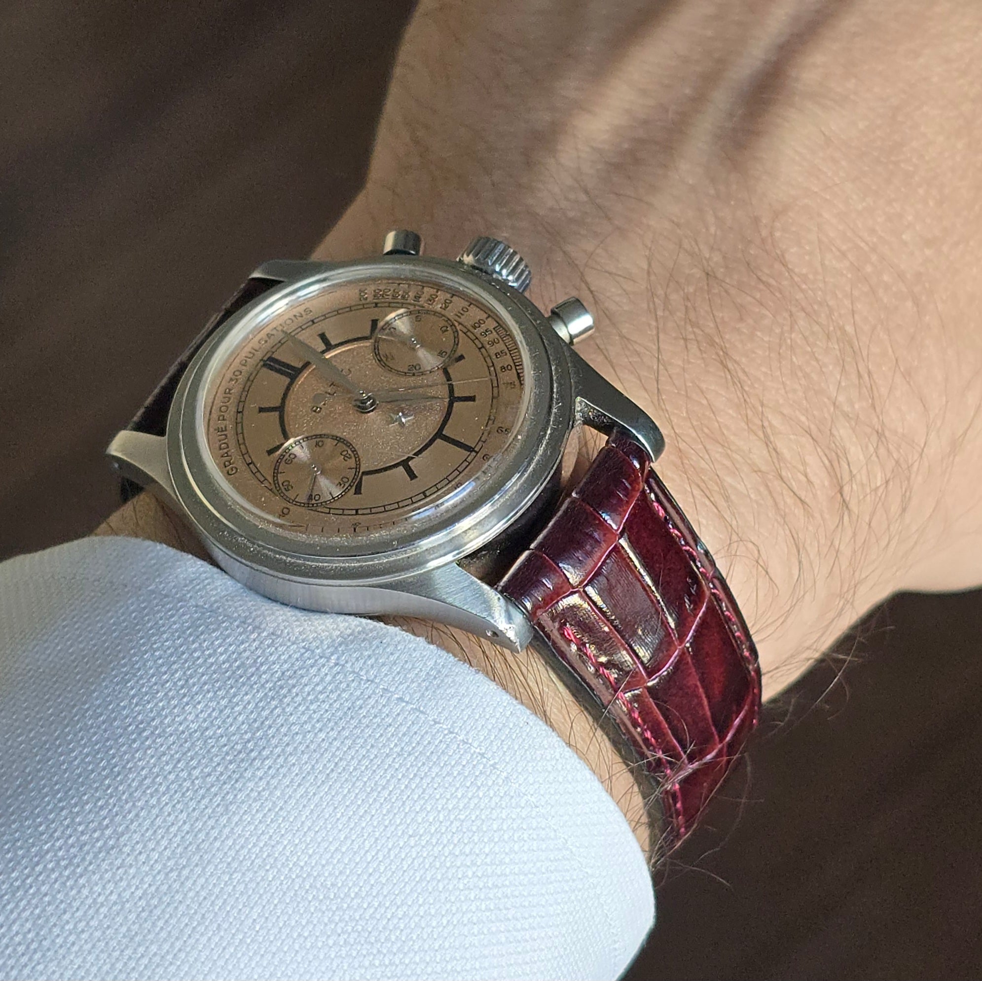 Croc. Embossed Leather Strap - Burgundy