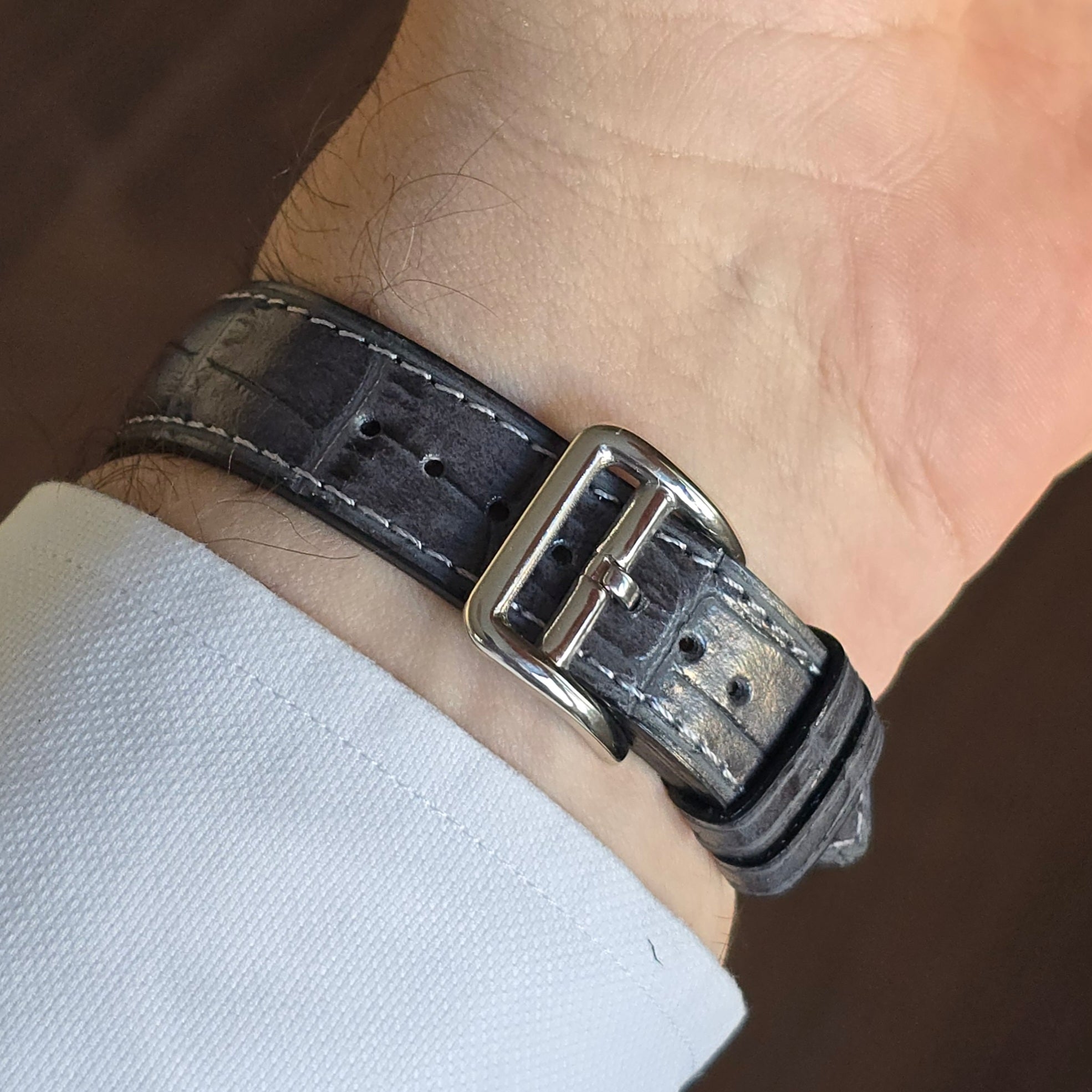 Croc. Embossed Leather Strap - Grey