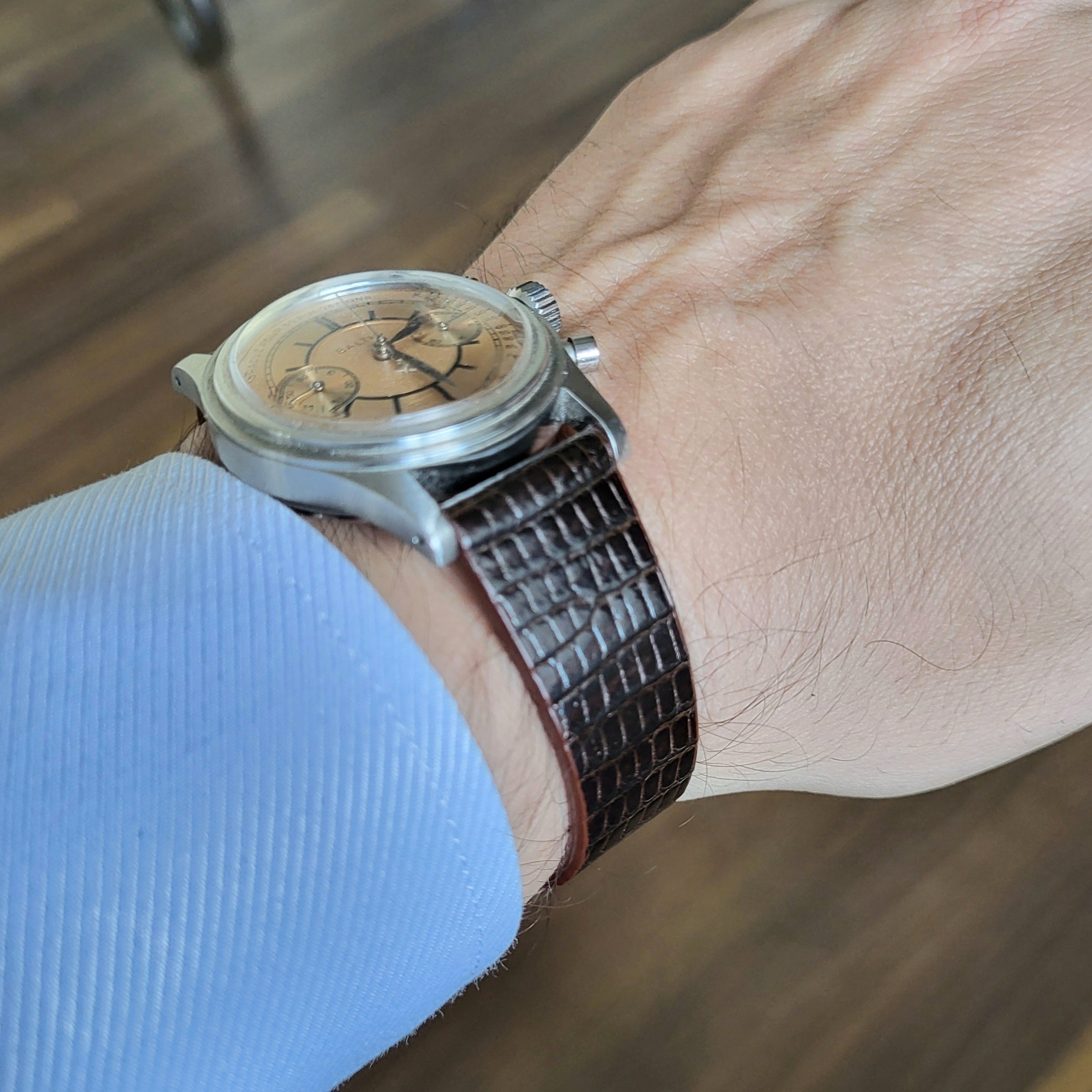 Lizard Slim Leather Watch Strap - Brown