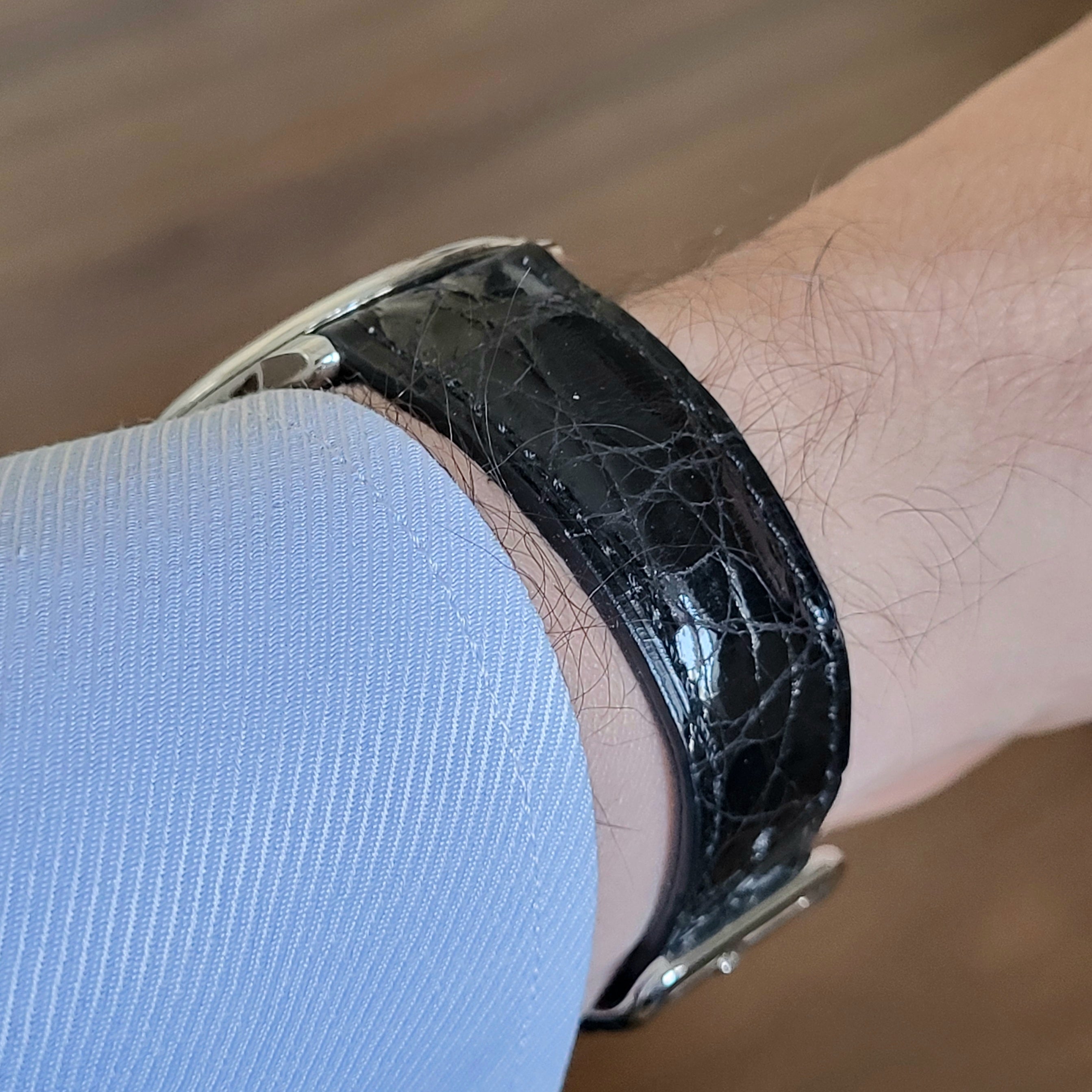 Genuine Croc. Leather Watch Strap - Black
