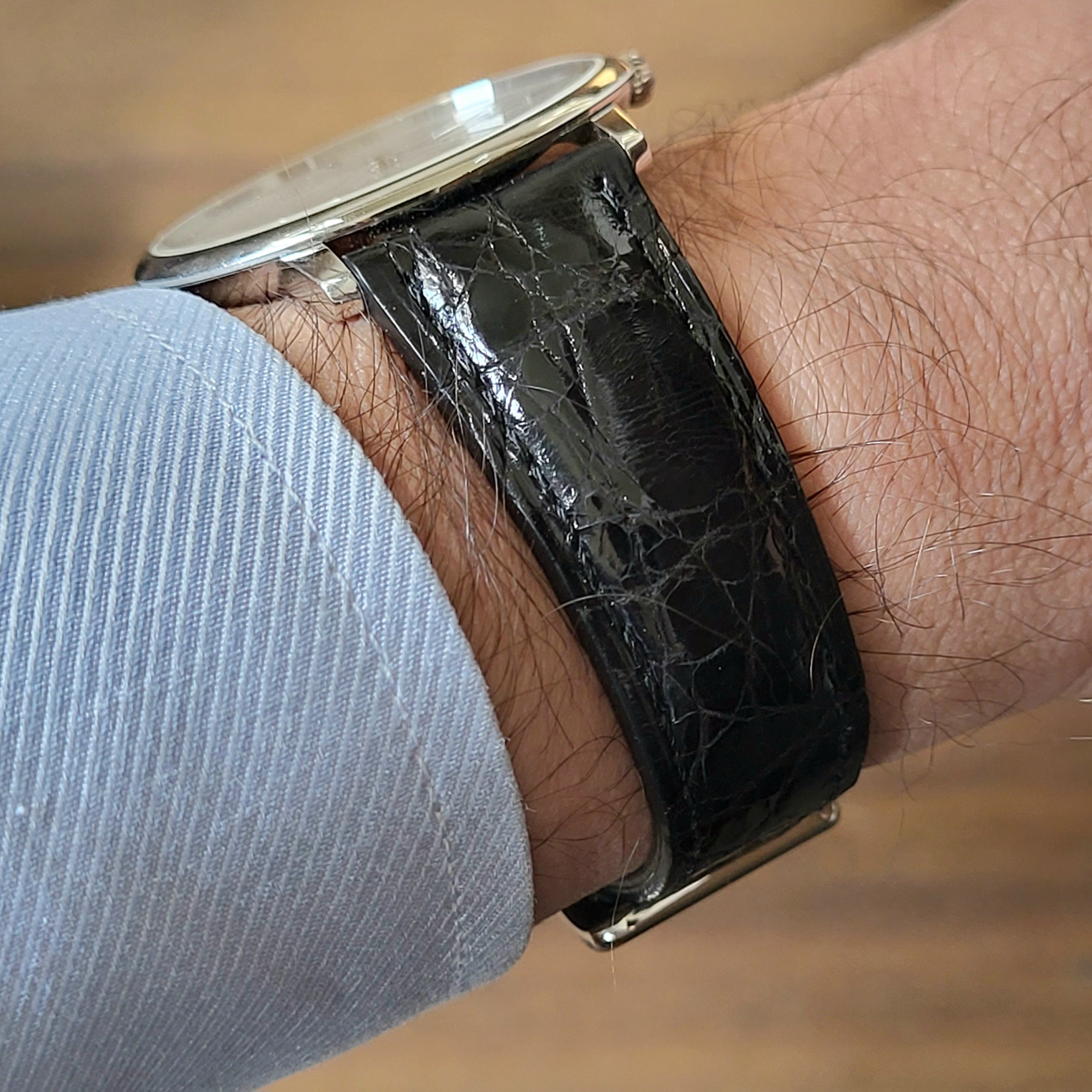 Genuine Croc. Leather Watch Strap - Black