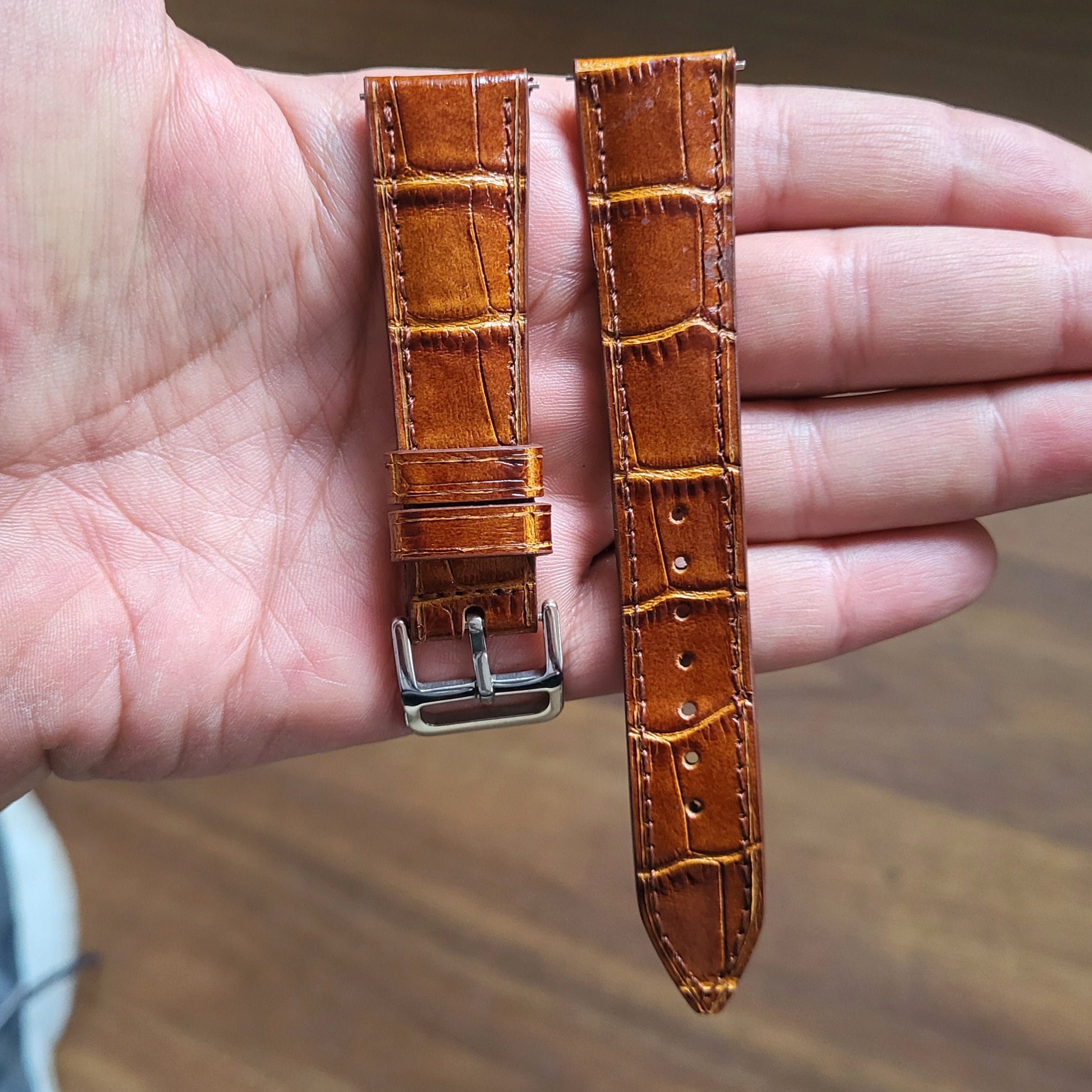 Croc. Embossed Leather Strap - Tan