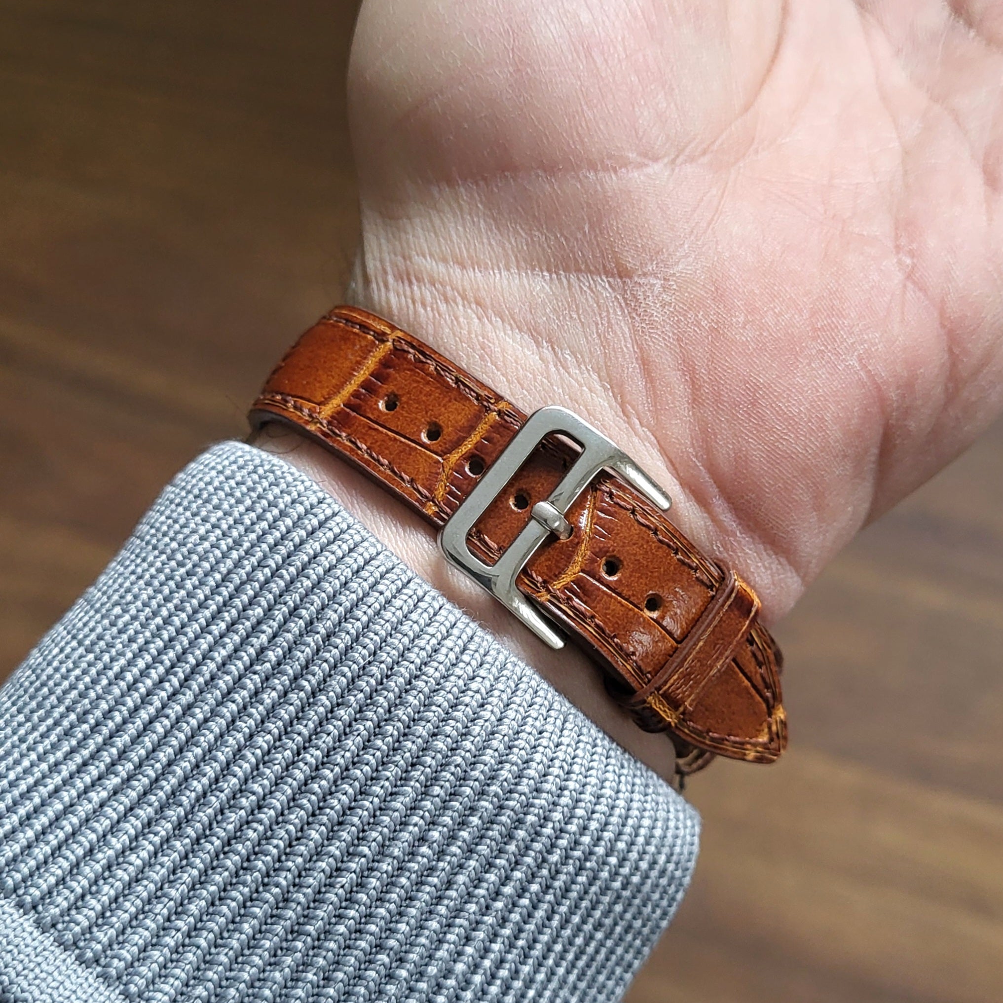 Croc. Embossed Leather Strap - Tan