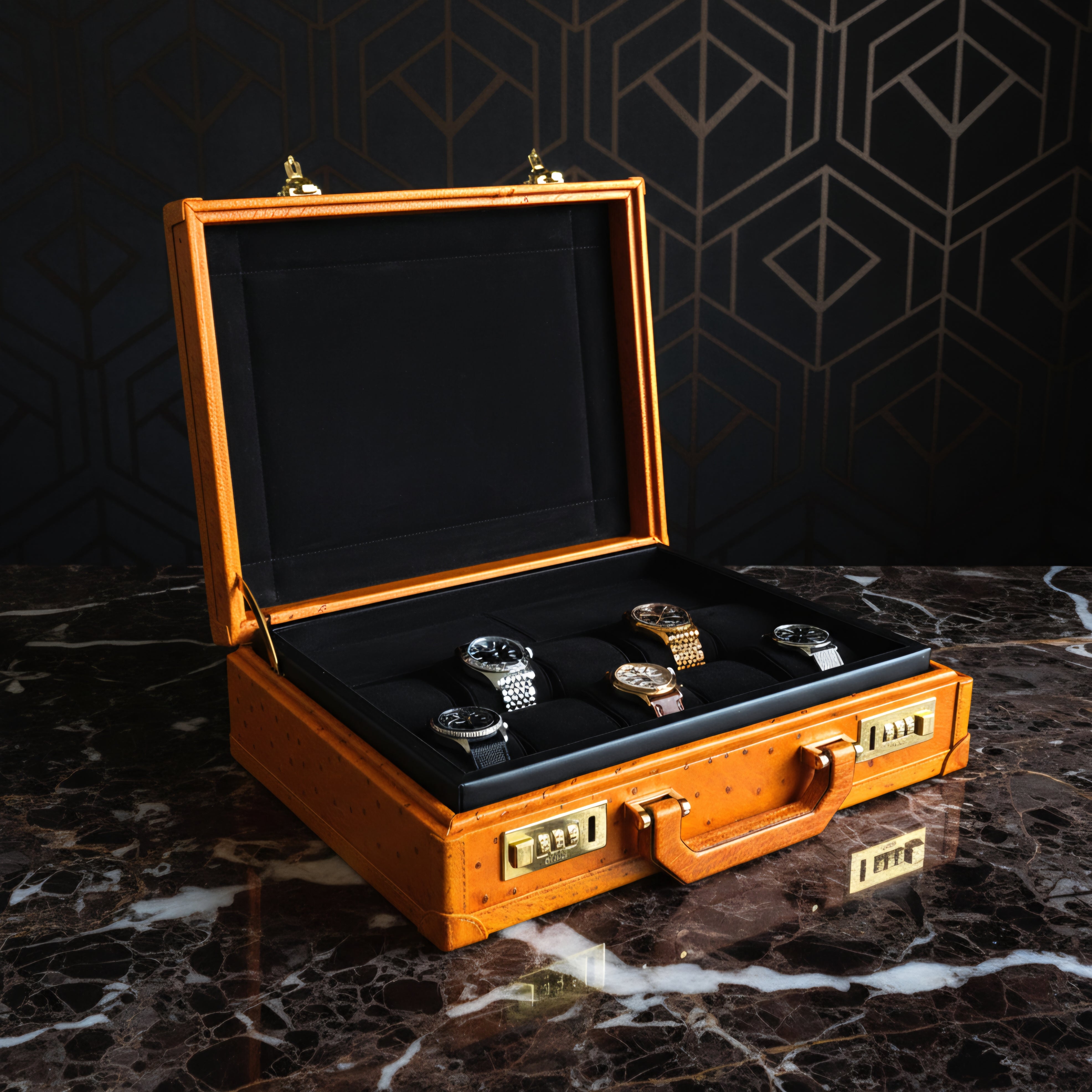 Bond Ostrich Leather Watch Case for 10 / Tan