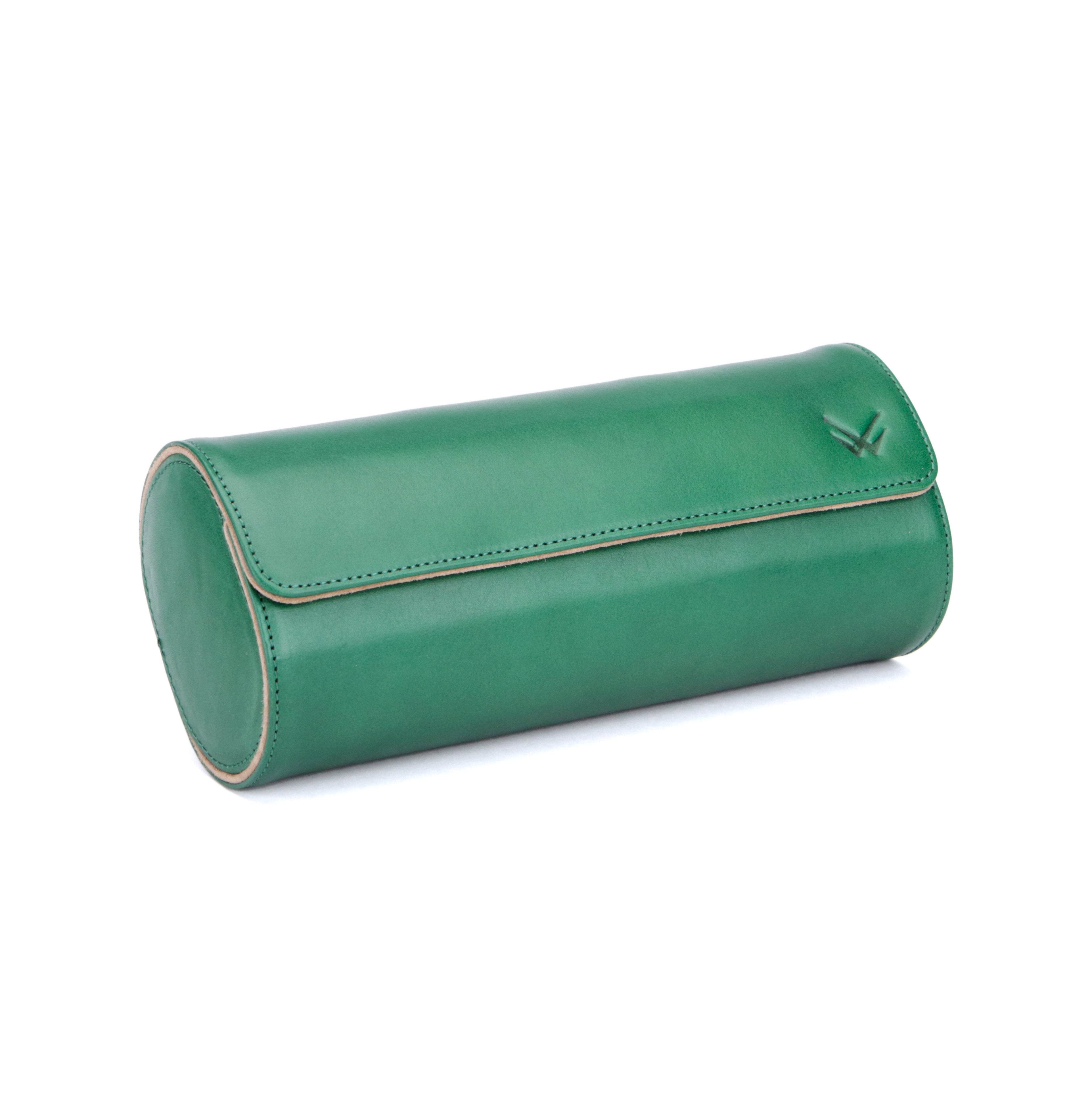 Angora Leather Watch Roll for 3 - Green