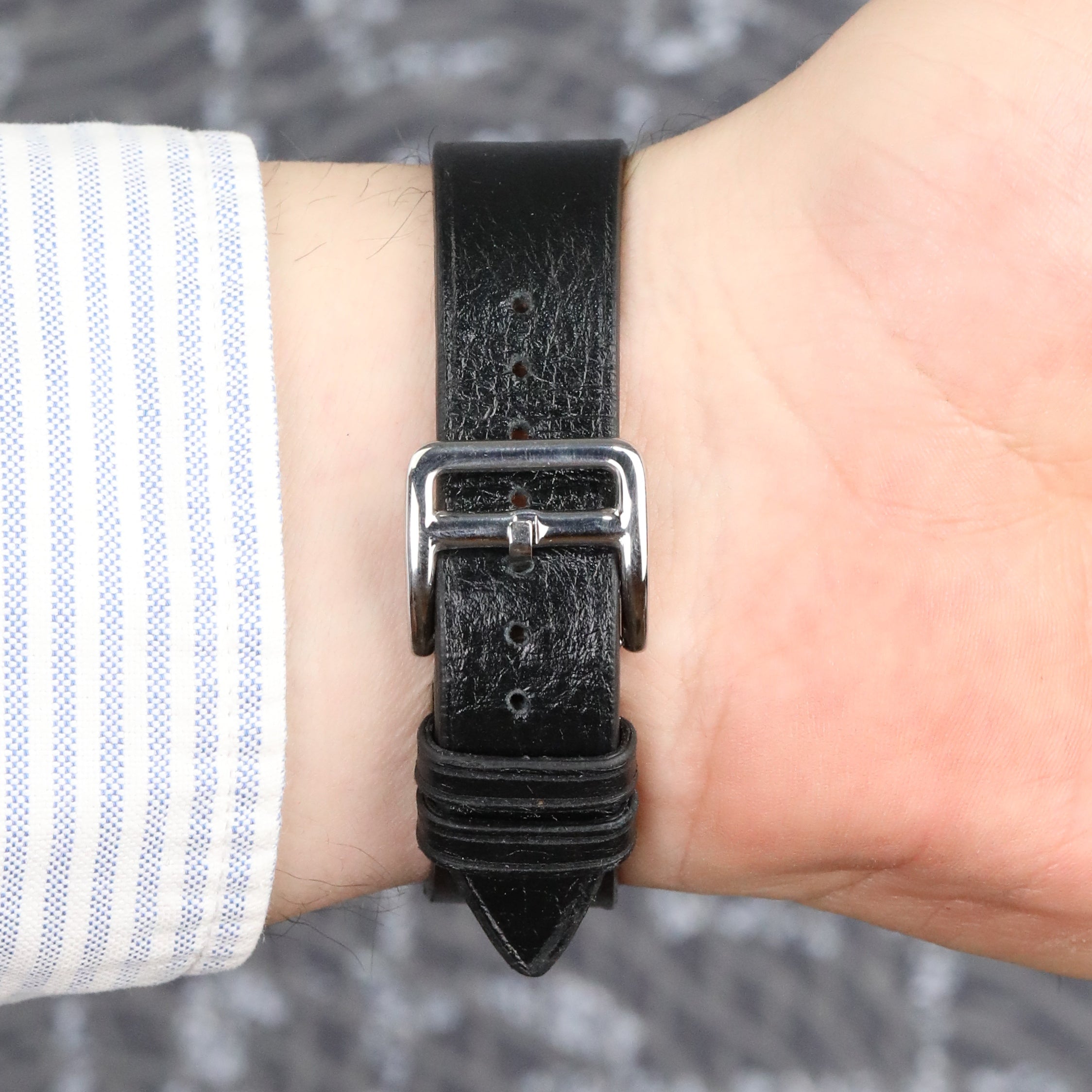 Pueblo Leather Watch Strap - Black Slim Stitchless
