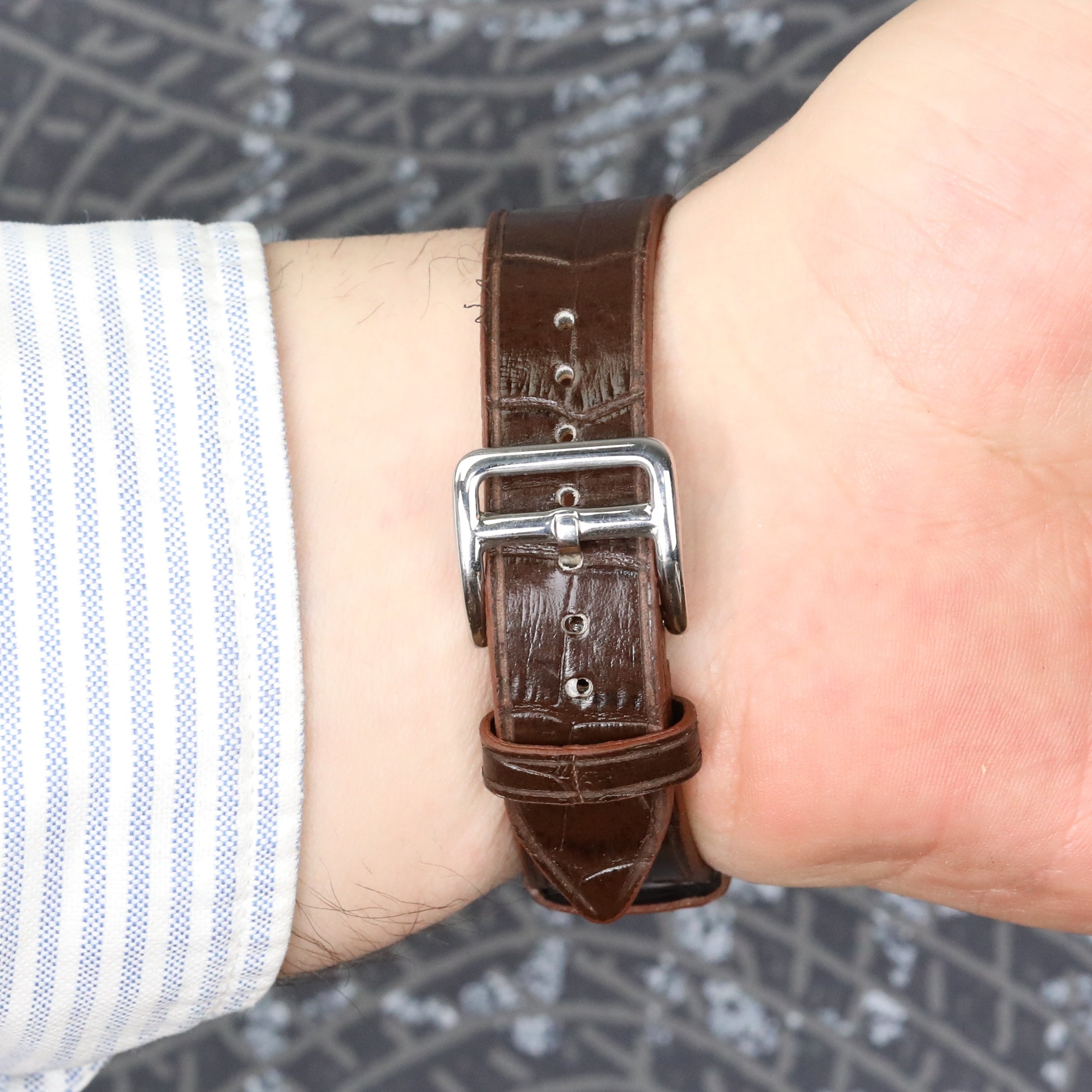 Croc. Embossed Leather Strap - Brown