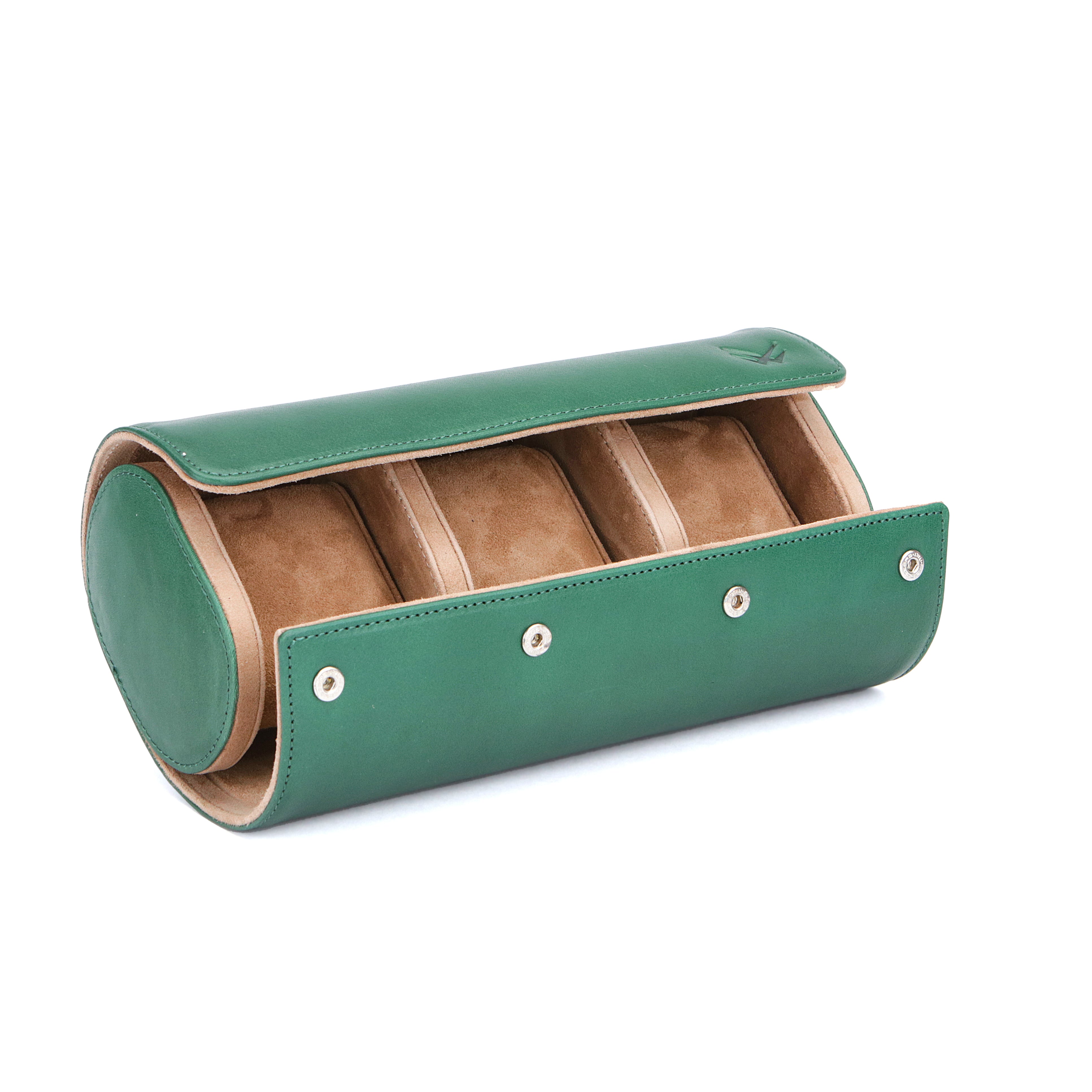 Angora Leather Watch Roll for 3 - Green