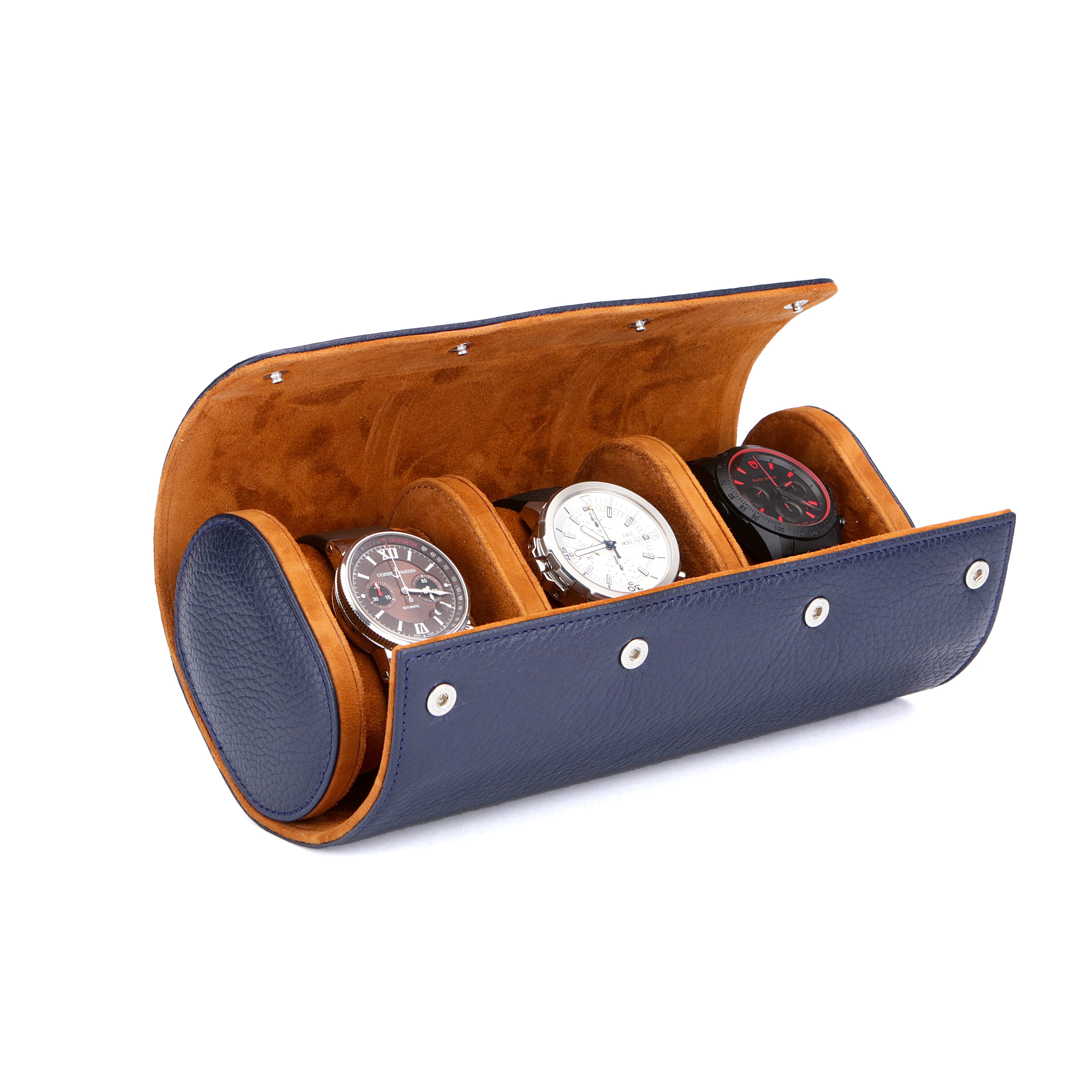 Angora Leather Watch Roll for 3 - D. Blue