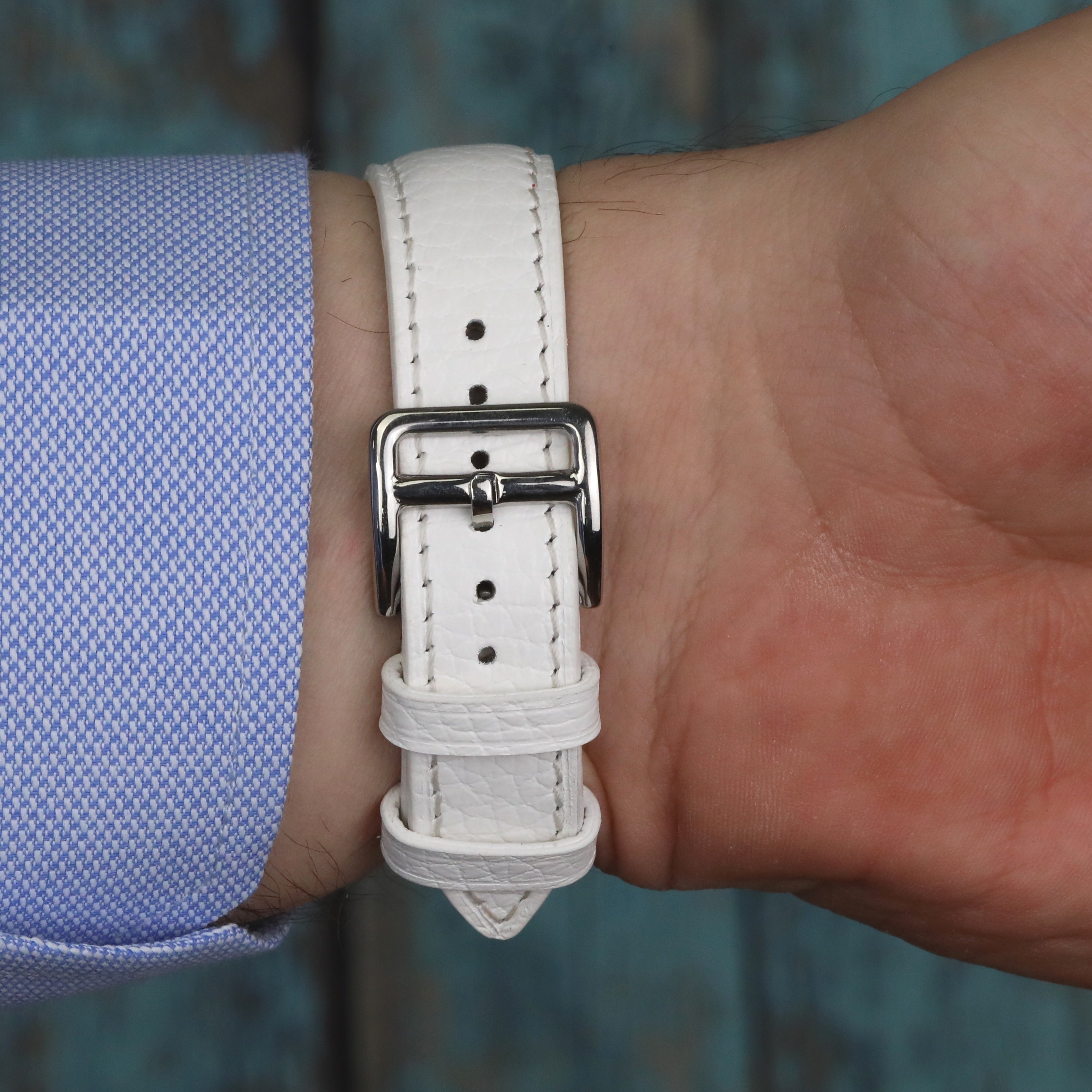 Embossed Leather Strap - White