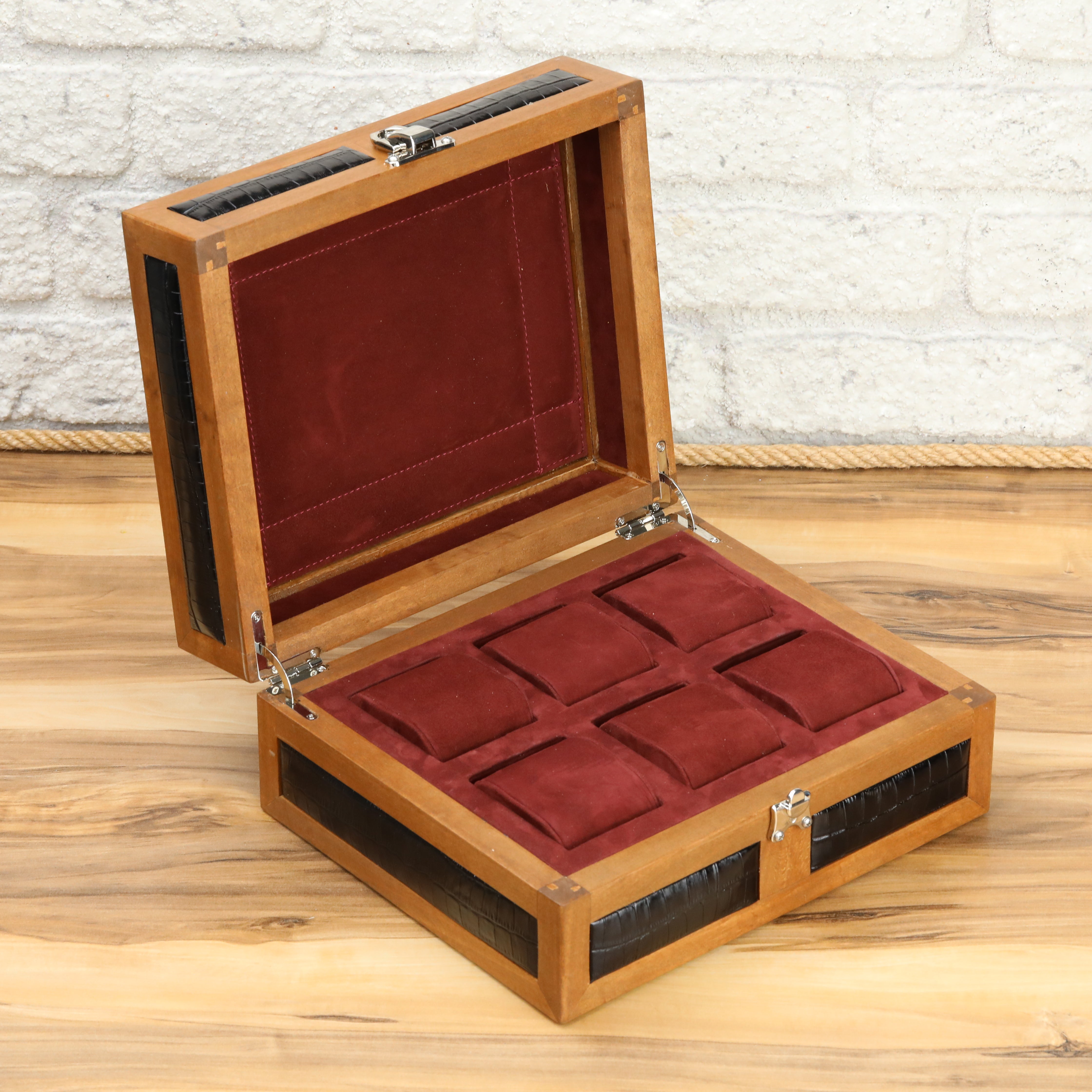 Heritage Wooden Watch Box for 6 / Black