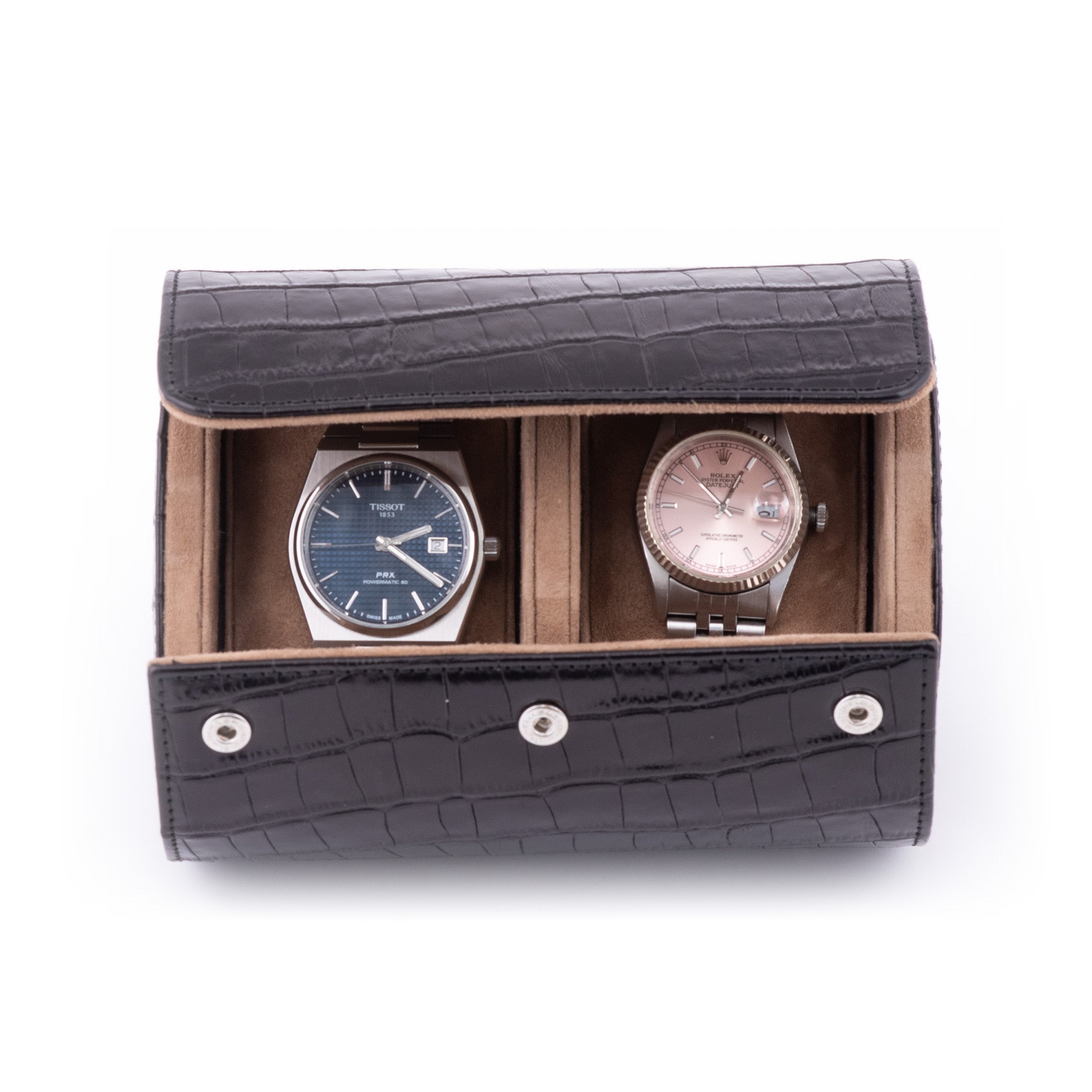 Lusse Leather Watch Roll for 2 - Black