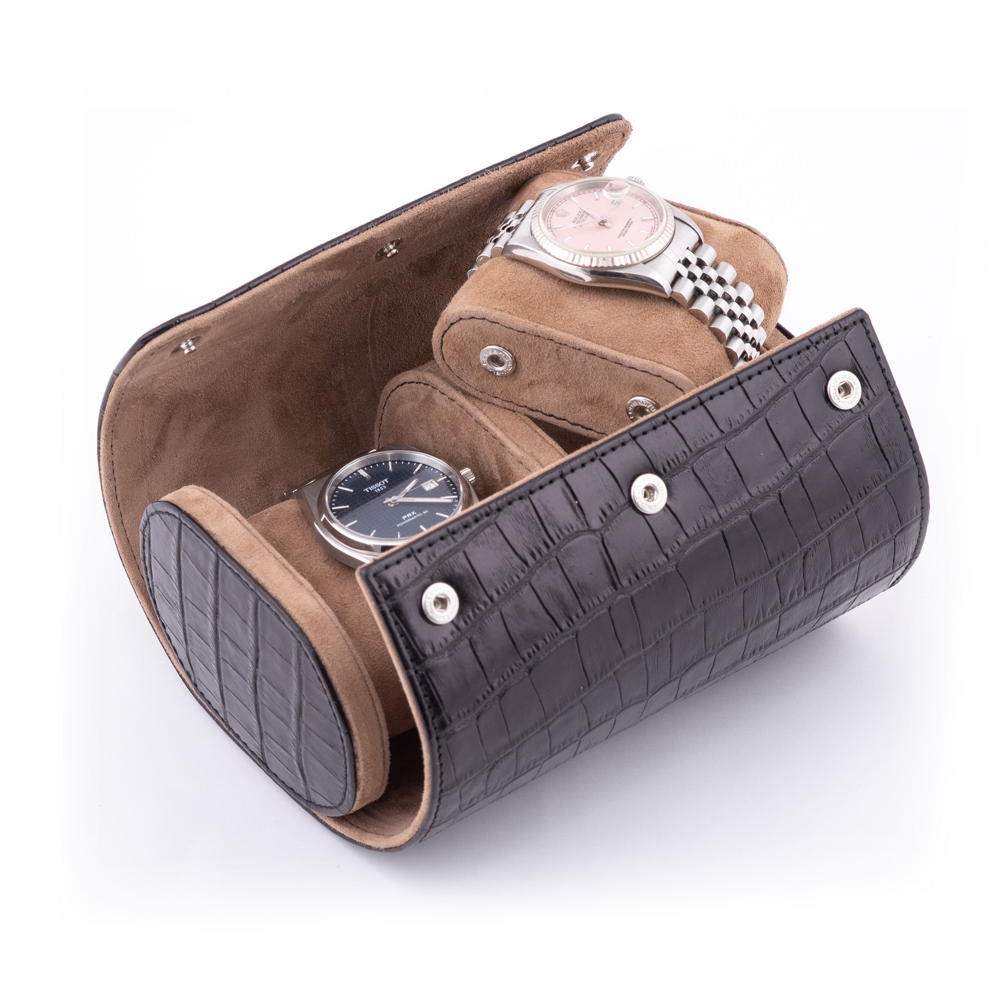 Lusse Leather Watch Roll for 2 - Black