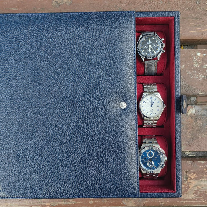 Garde-Temps Leather Watch Box for 15 / Dark Blue