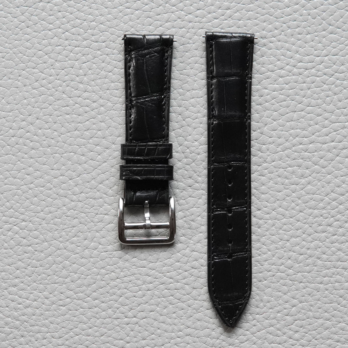 Genuine Croc. Leather Watch Strap / Matte Black