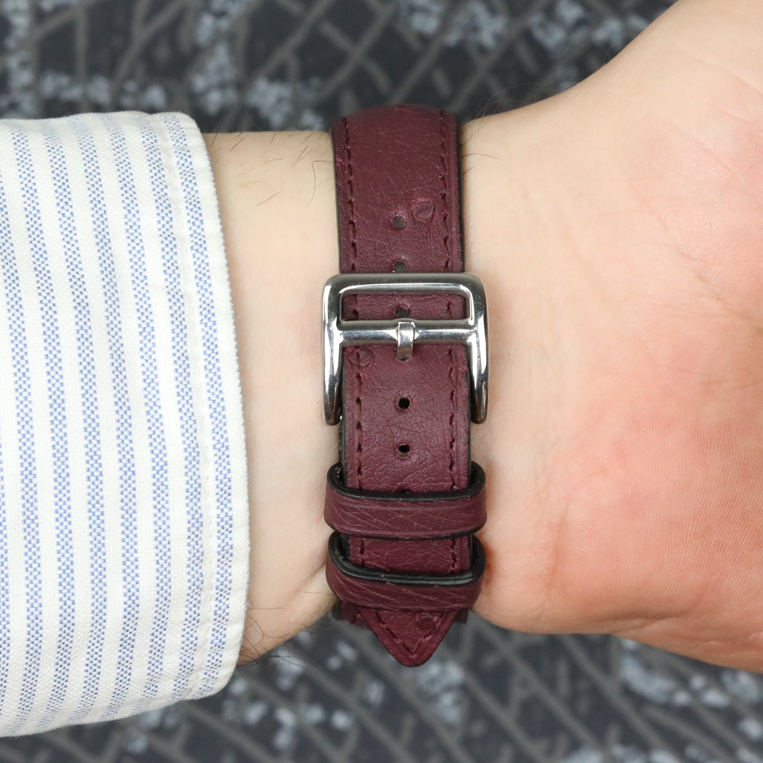 Ostrich Leather Strap - Burgundy