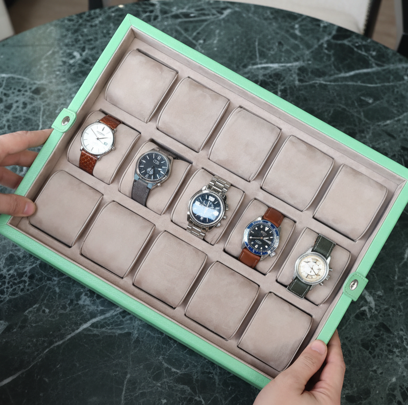 Garde-Temps Leather Watch Box for 15 / Green