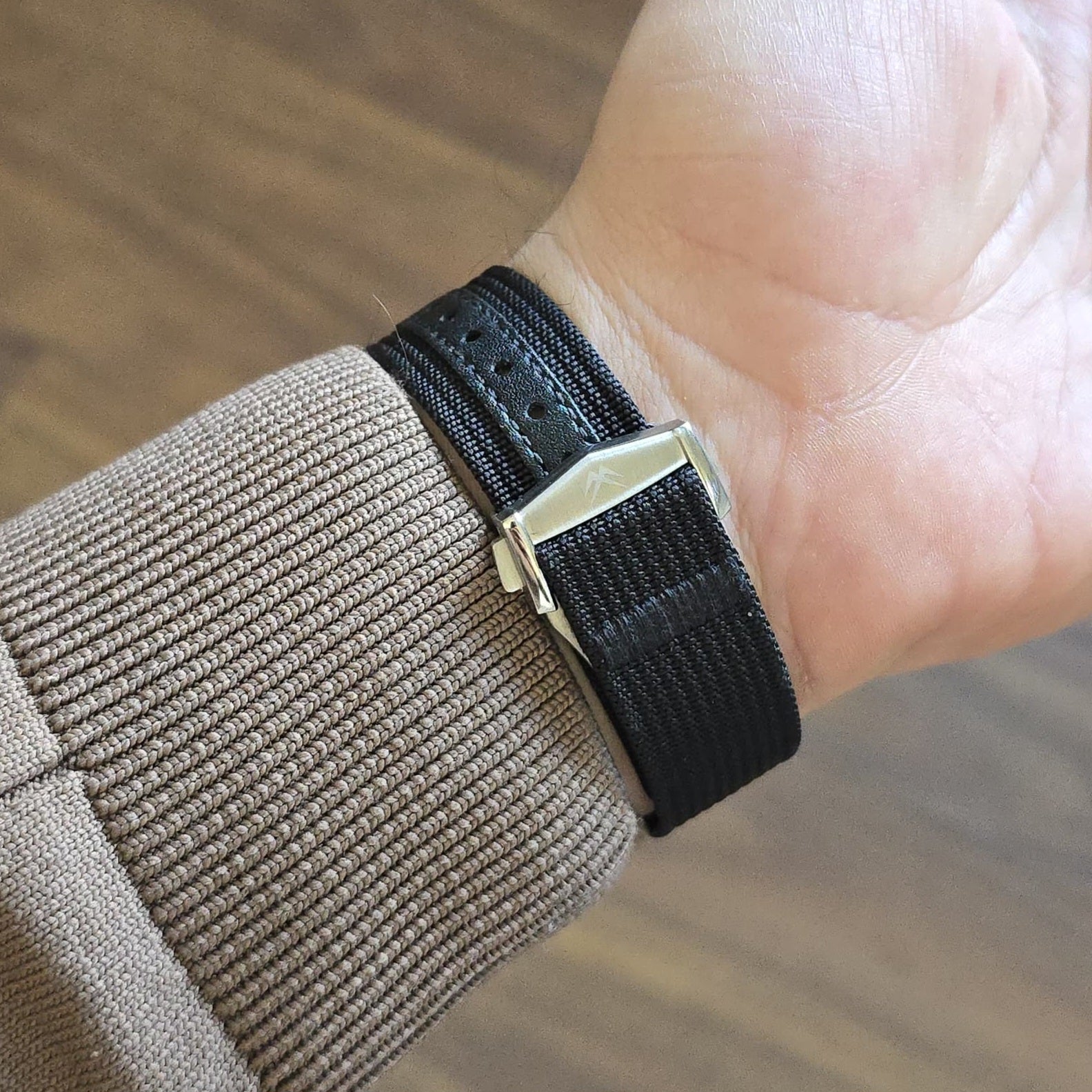 Textile Nato Leather Strap with Deployment Clasp - Black
