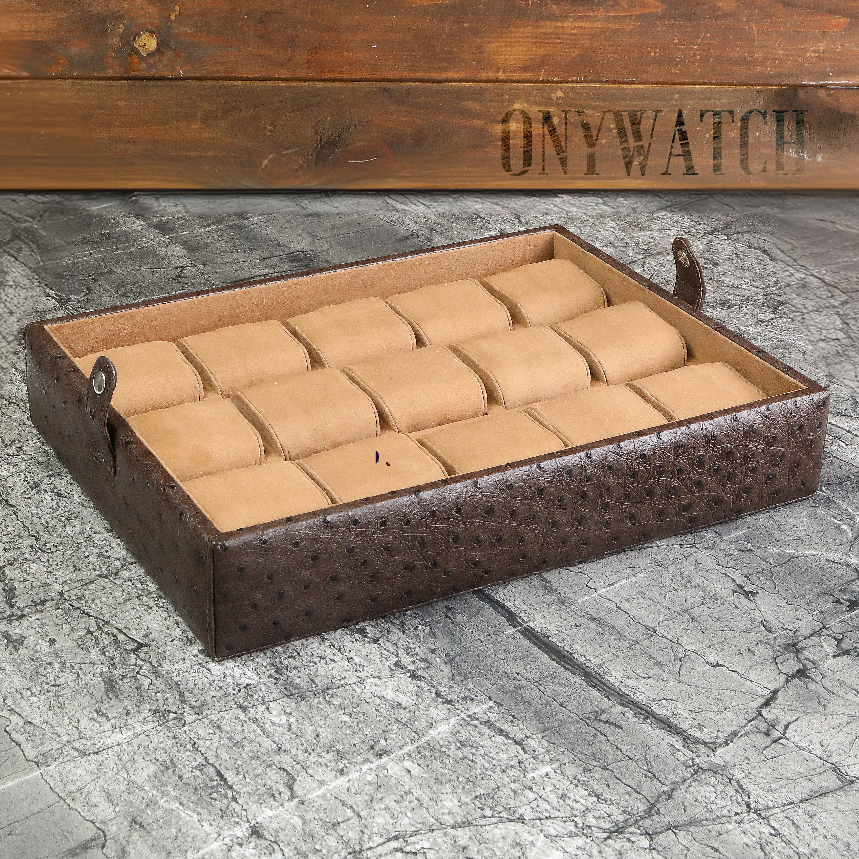 Ostrich Leather Watch Box for 15 / Brown
