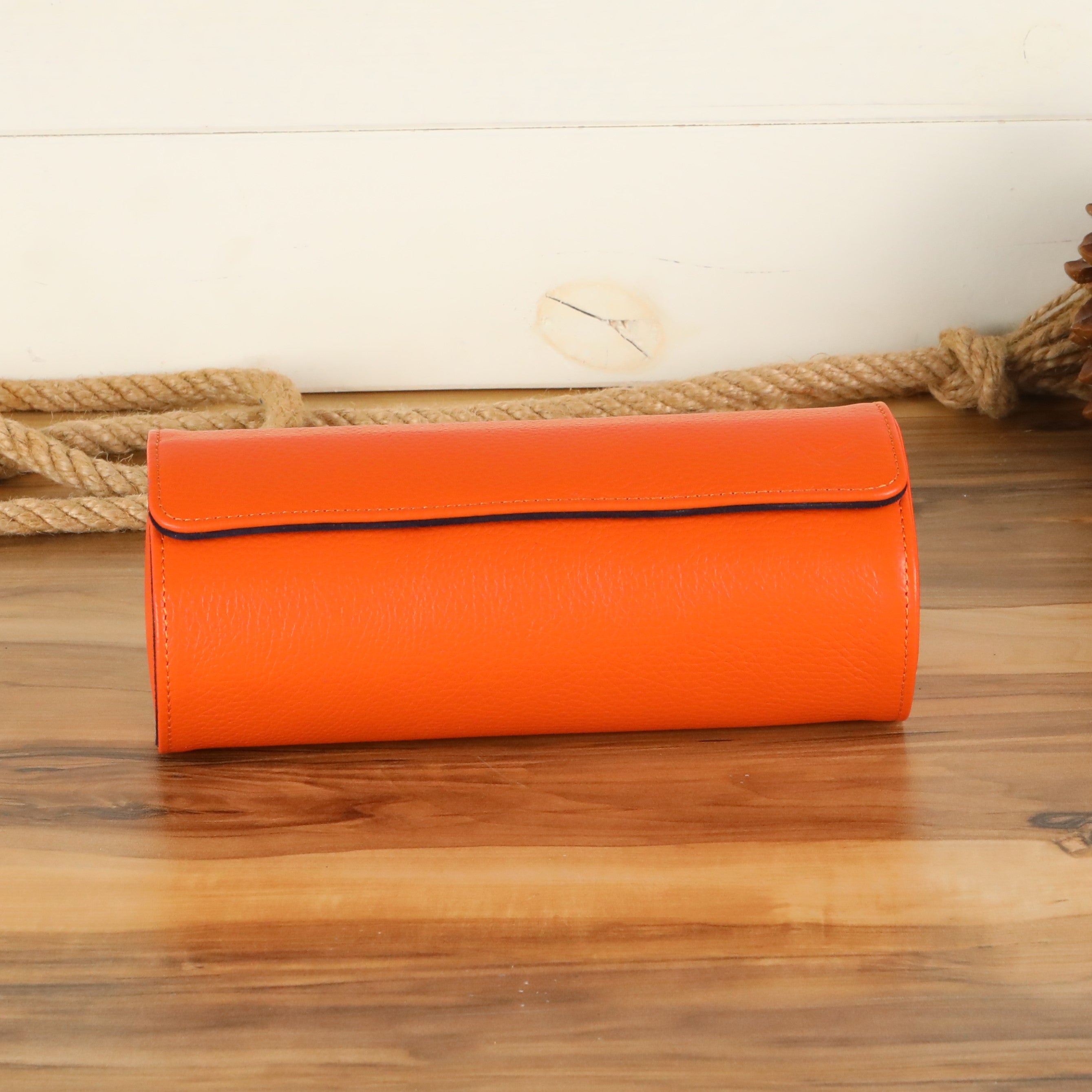 Angora Leather Watch Roll for 3 - Orange