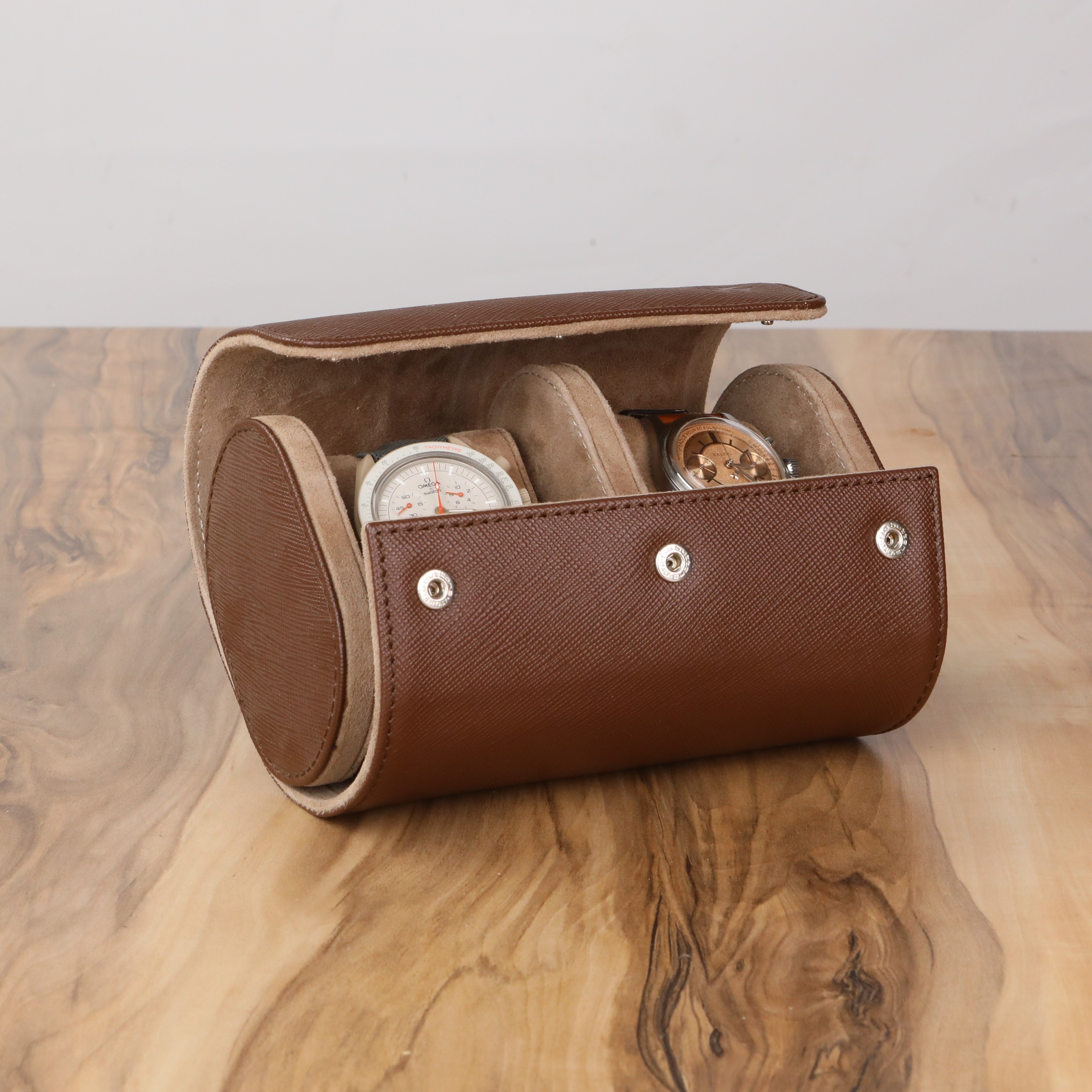 Lusse Leather Watch Roll for 2 - Brown