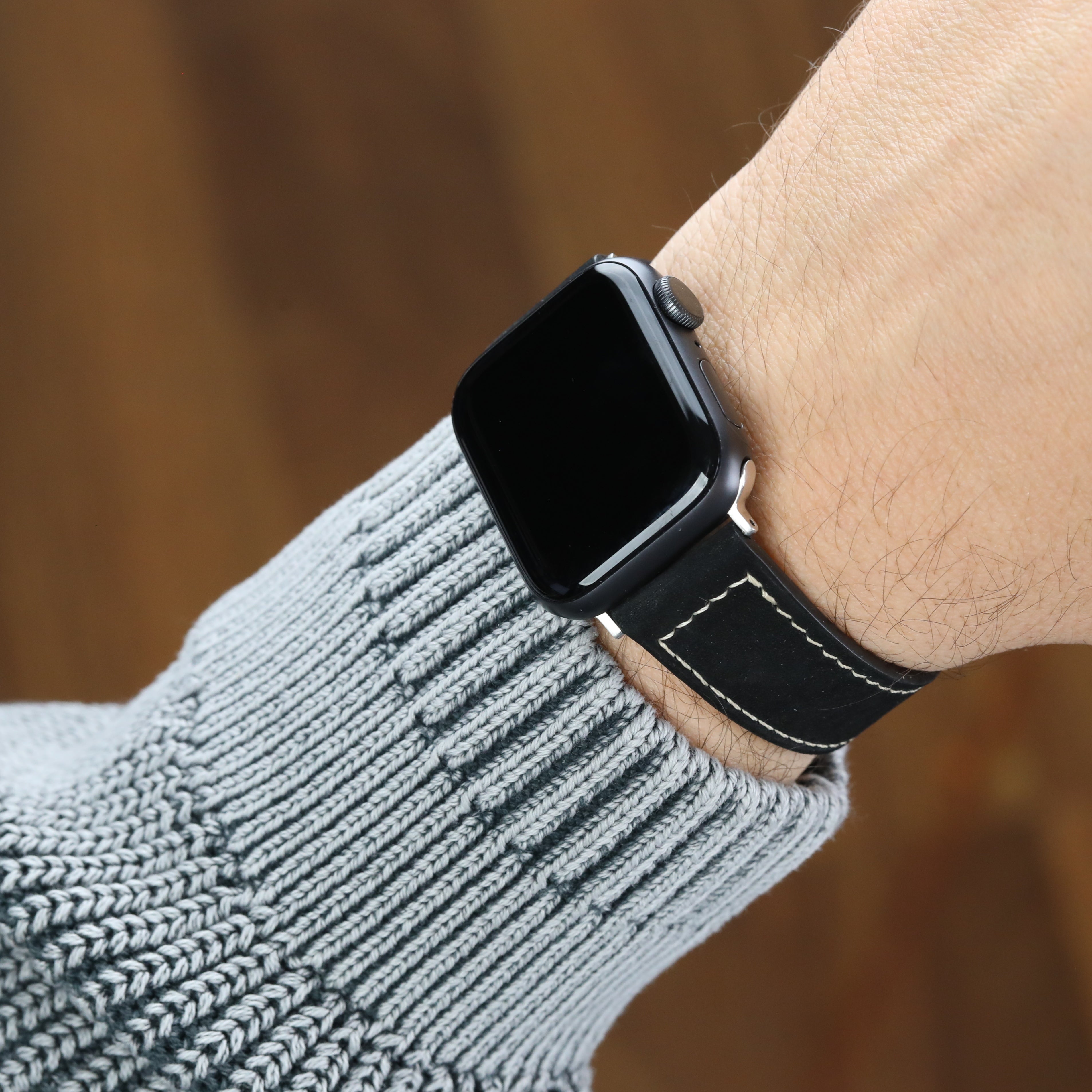Apple Watch Compatible Leather Strap - Nubuck Black
