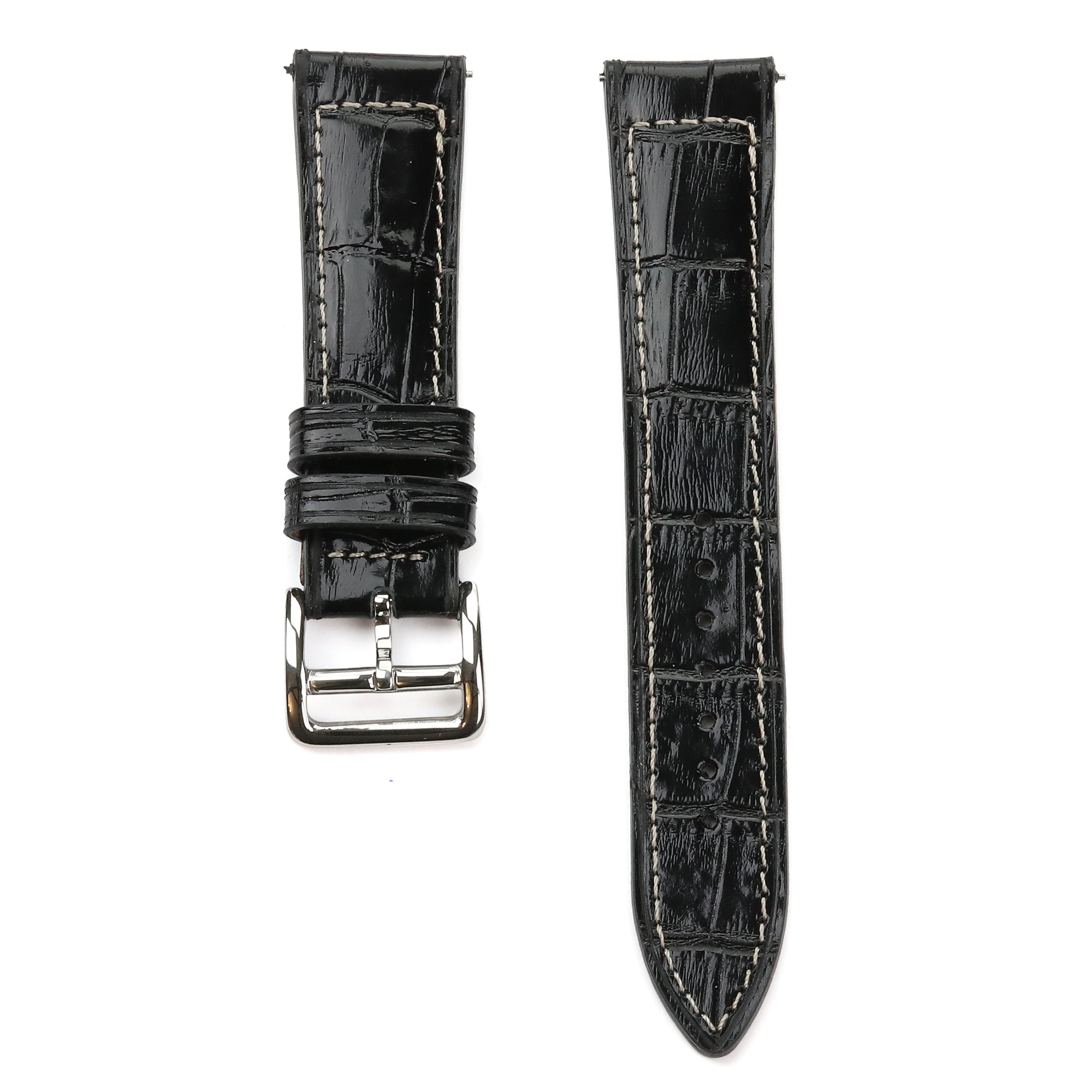 Croc. Embossed Leather Strap - Black - White