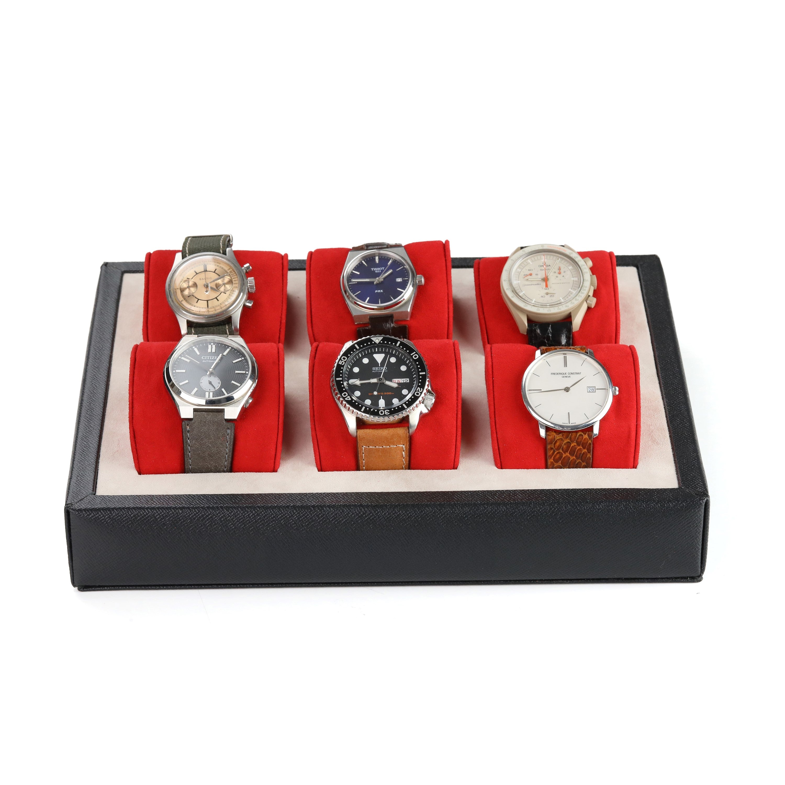Tempa Watch Display Case for 6 / Black - Burgundy