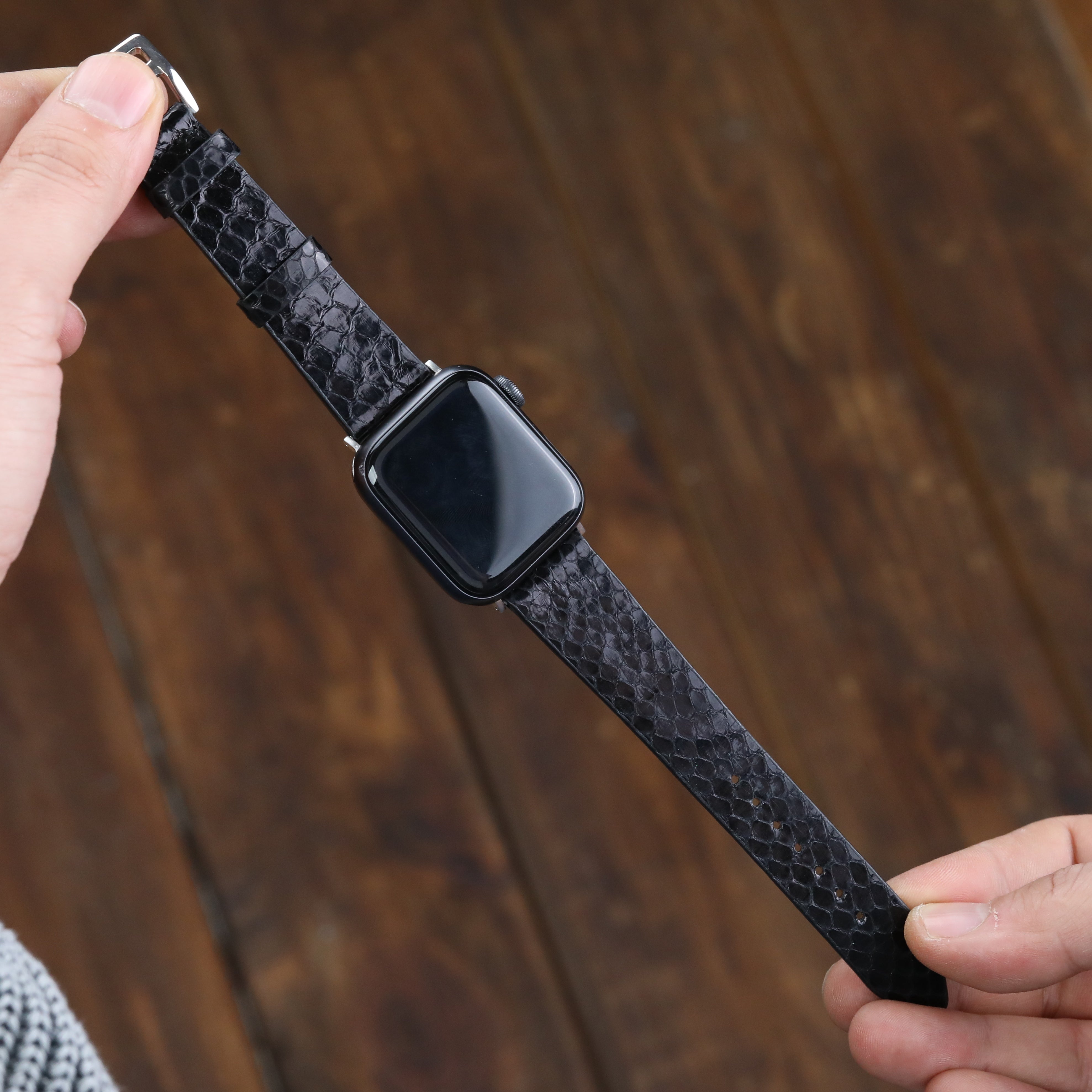 Apple Watch Compatible Snakeskin Strap - Black