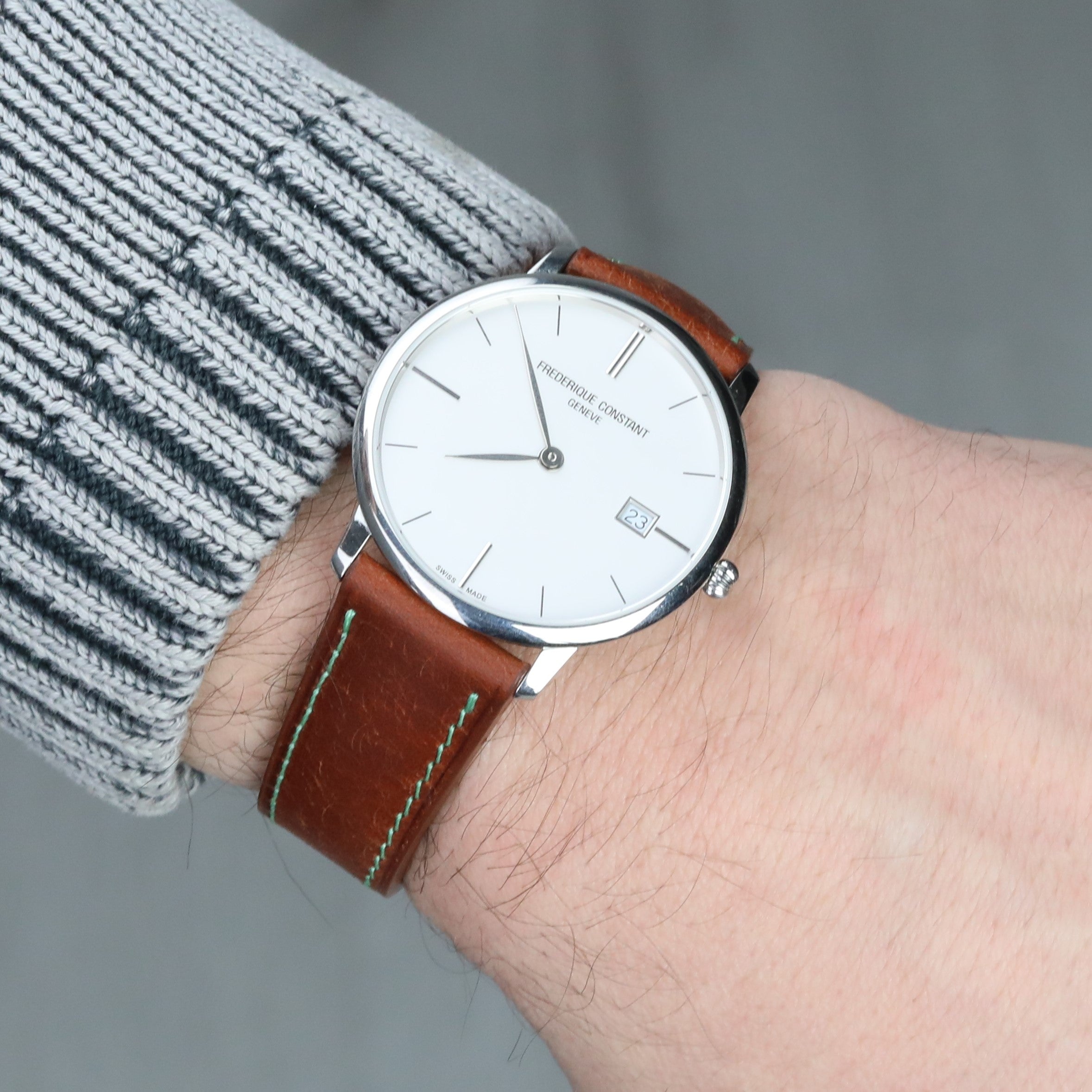 Pueblo Leather Strap - Brown with Green Stitches