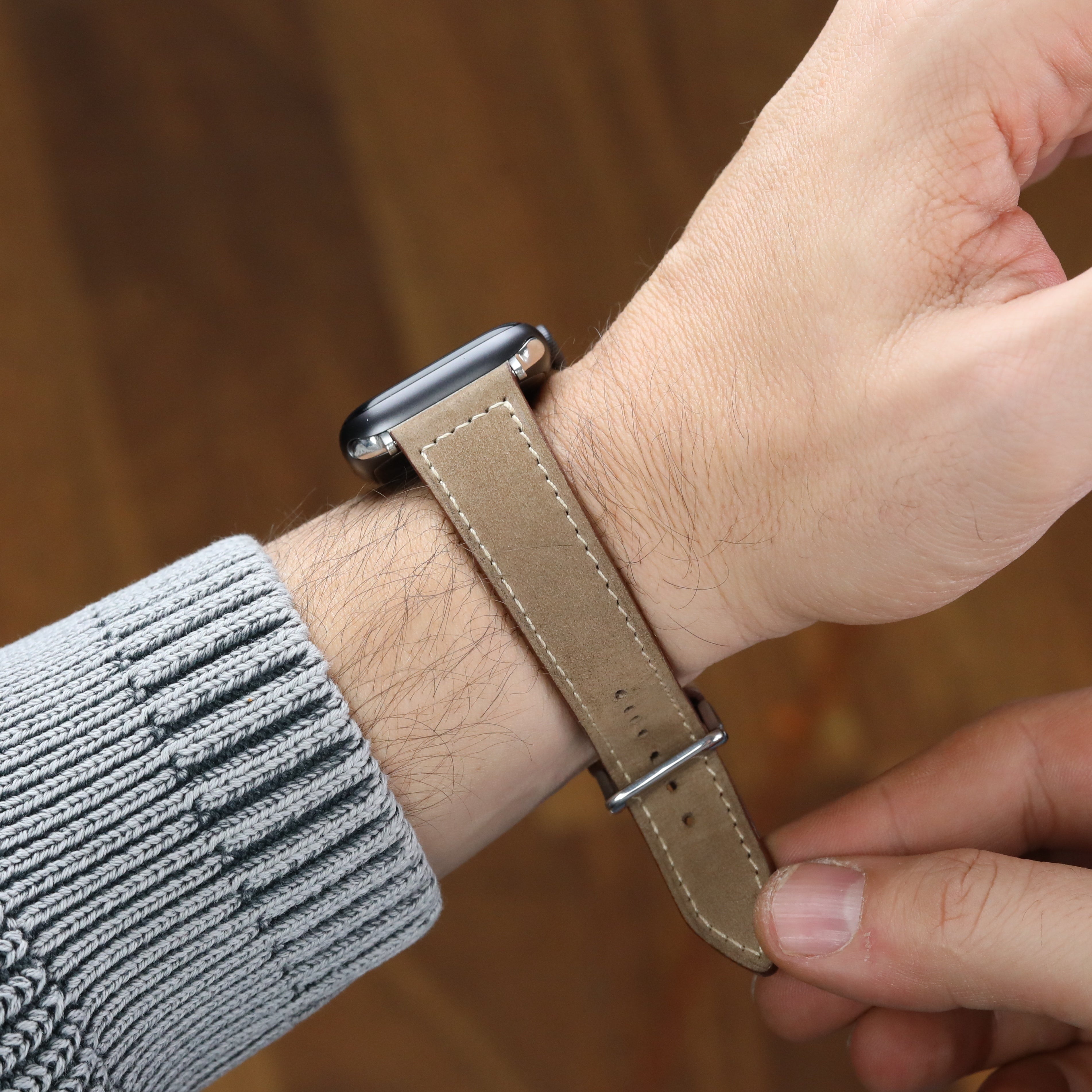 Apple Watch Compatible Leather Strap - Nubuck Grey