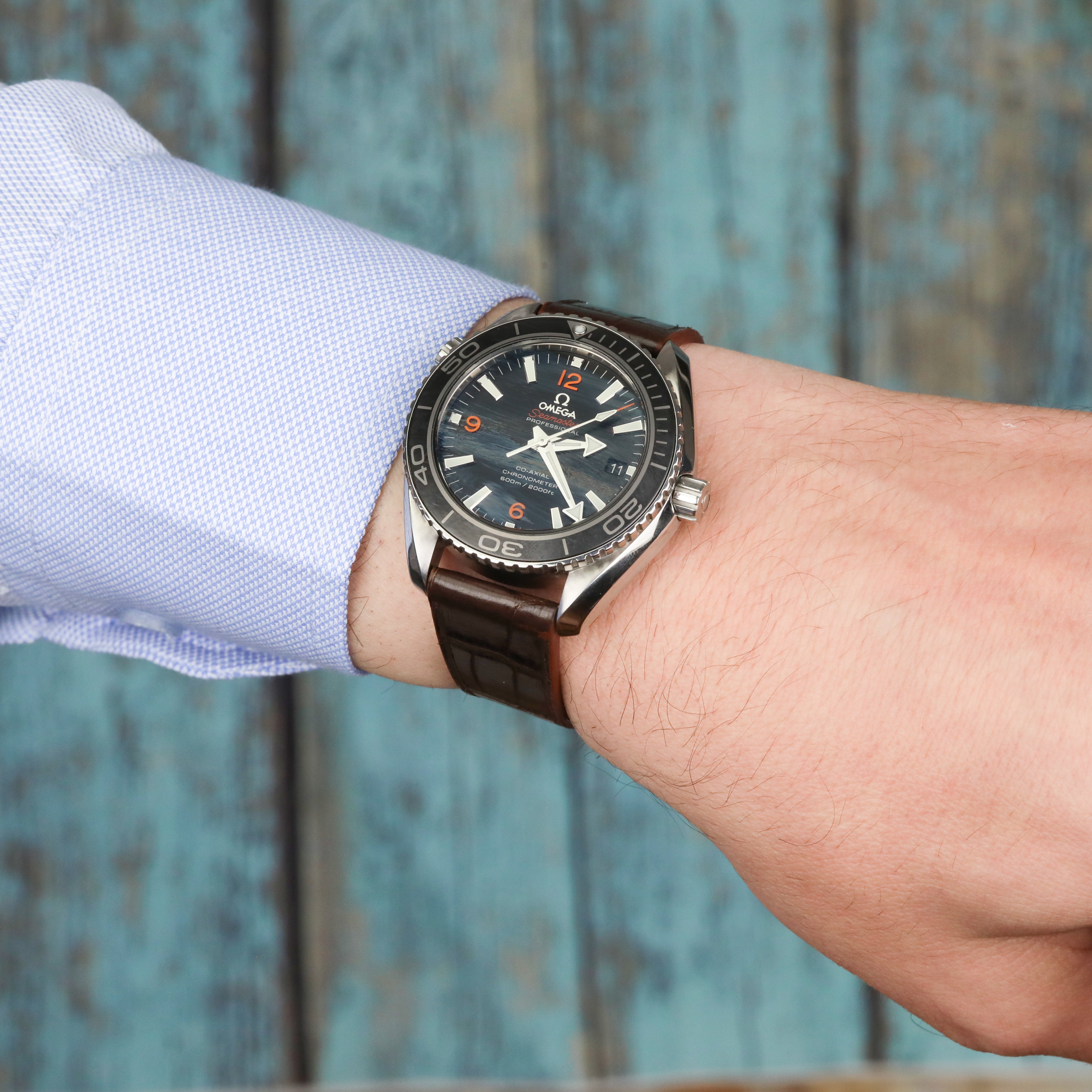 Croc. Embossed Leather Strap - Brown