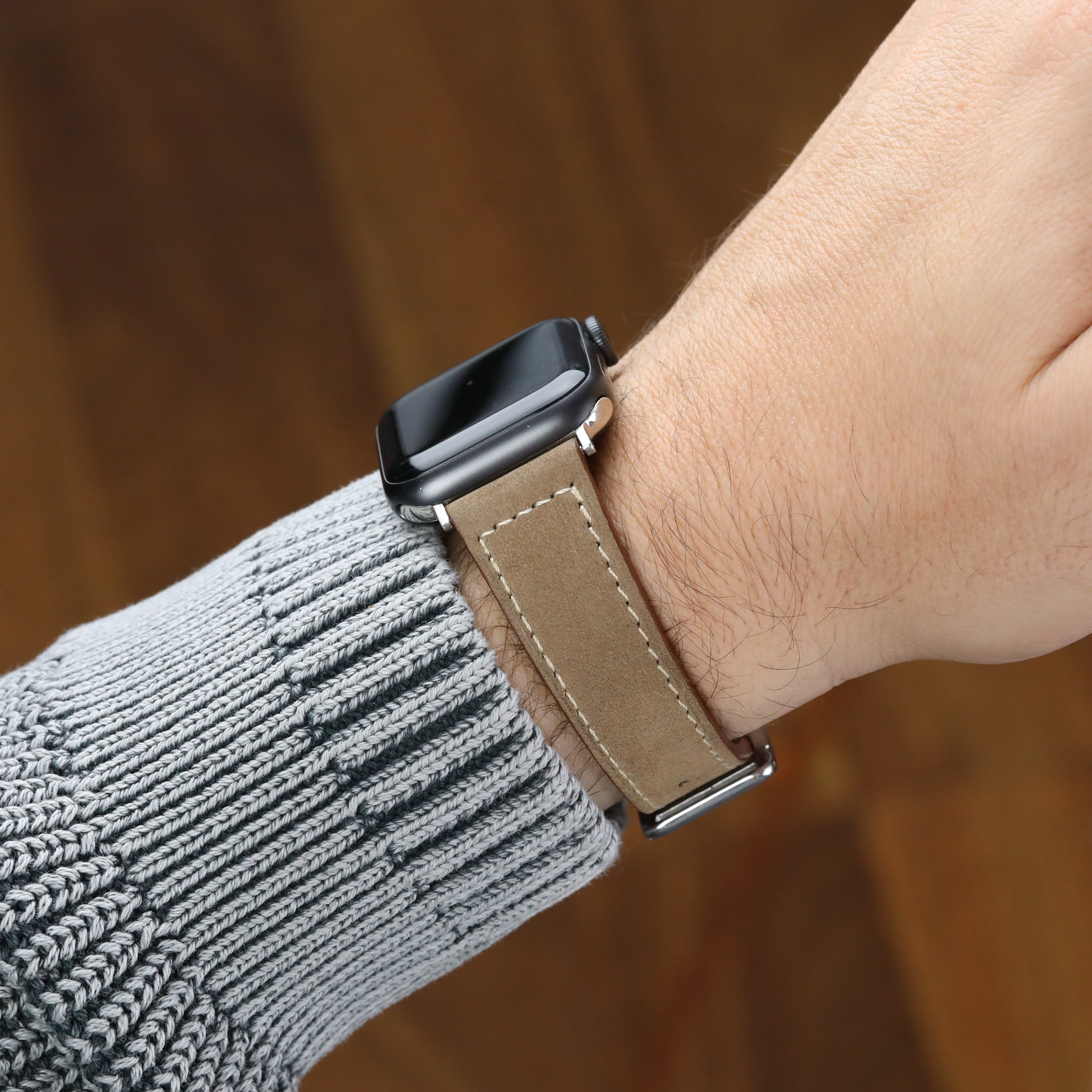Apple Watch Compatible Leather Strap - Nubuck Grey