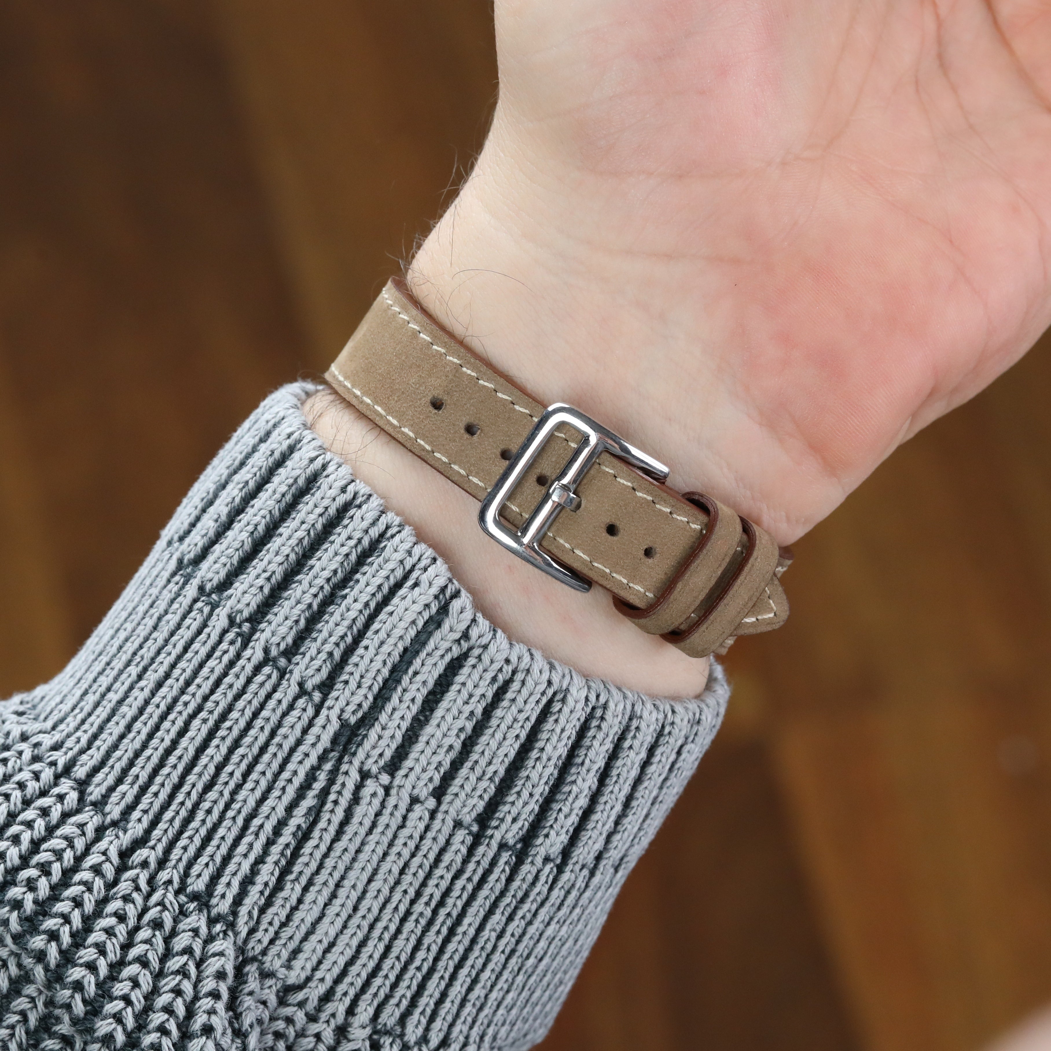 Apple Watch Compatible Leather Strap - Nubuck Grey